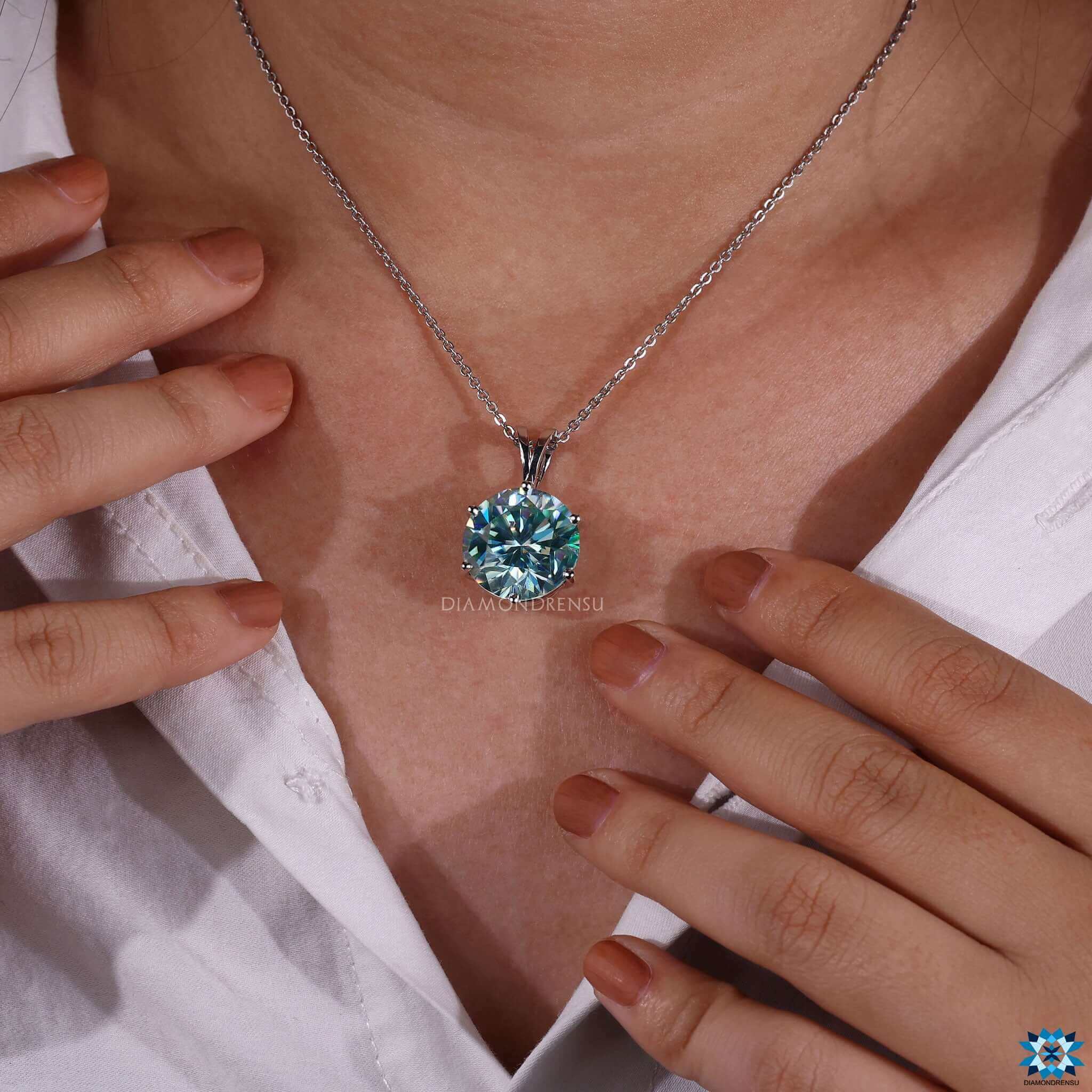 cyan blue moissanite pendant