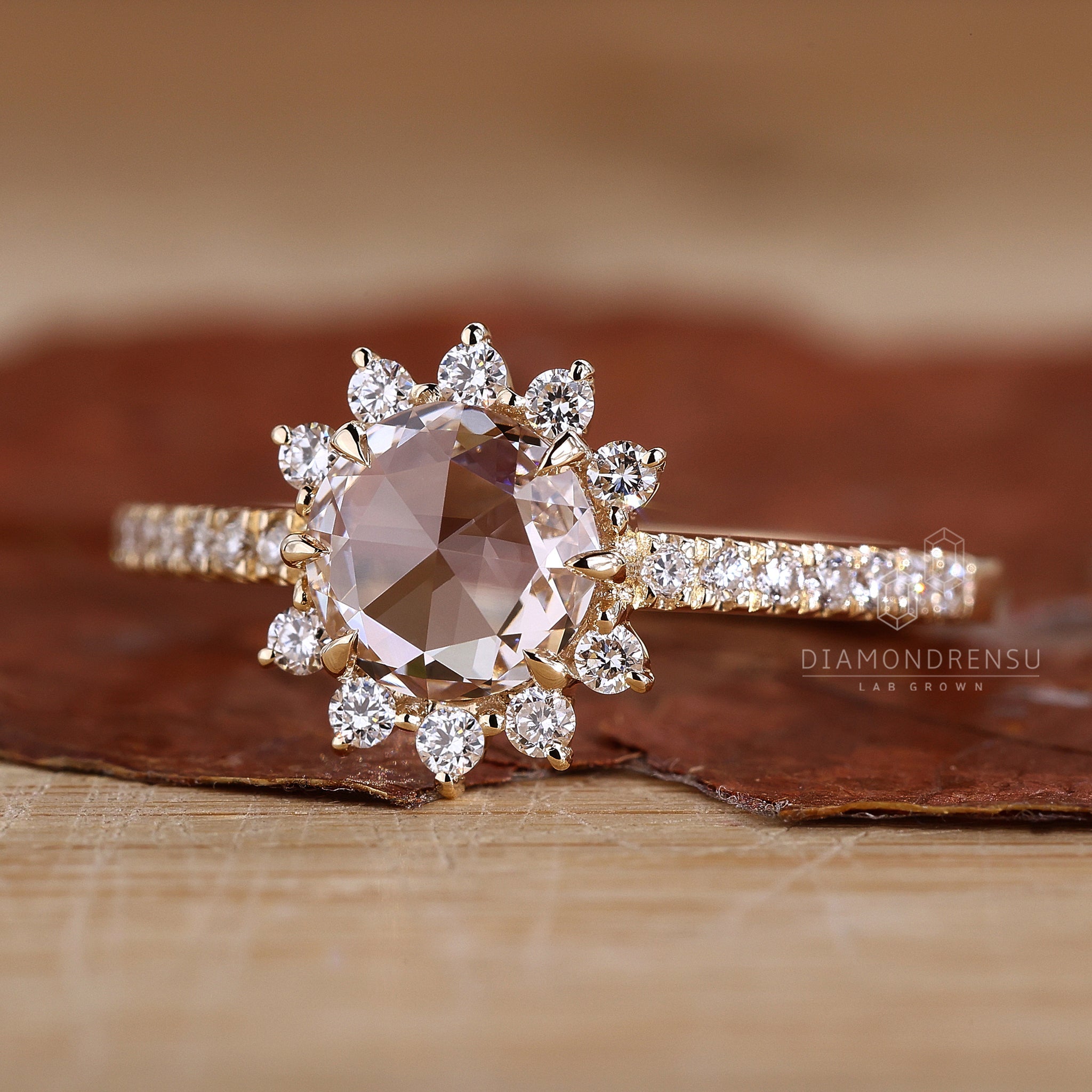 Rose Cut Diamond Ring with Pave Diamond Band