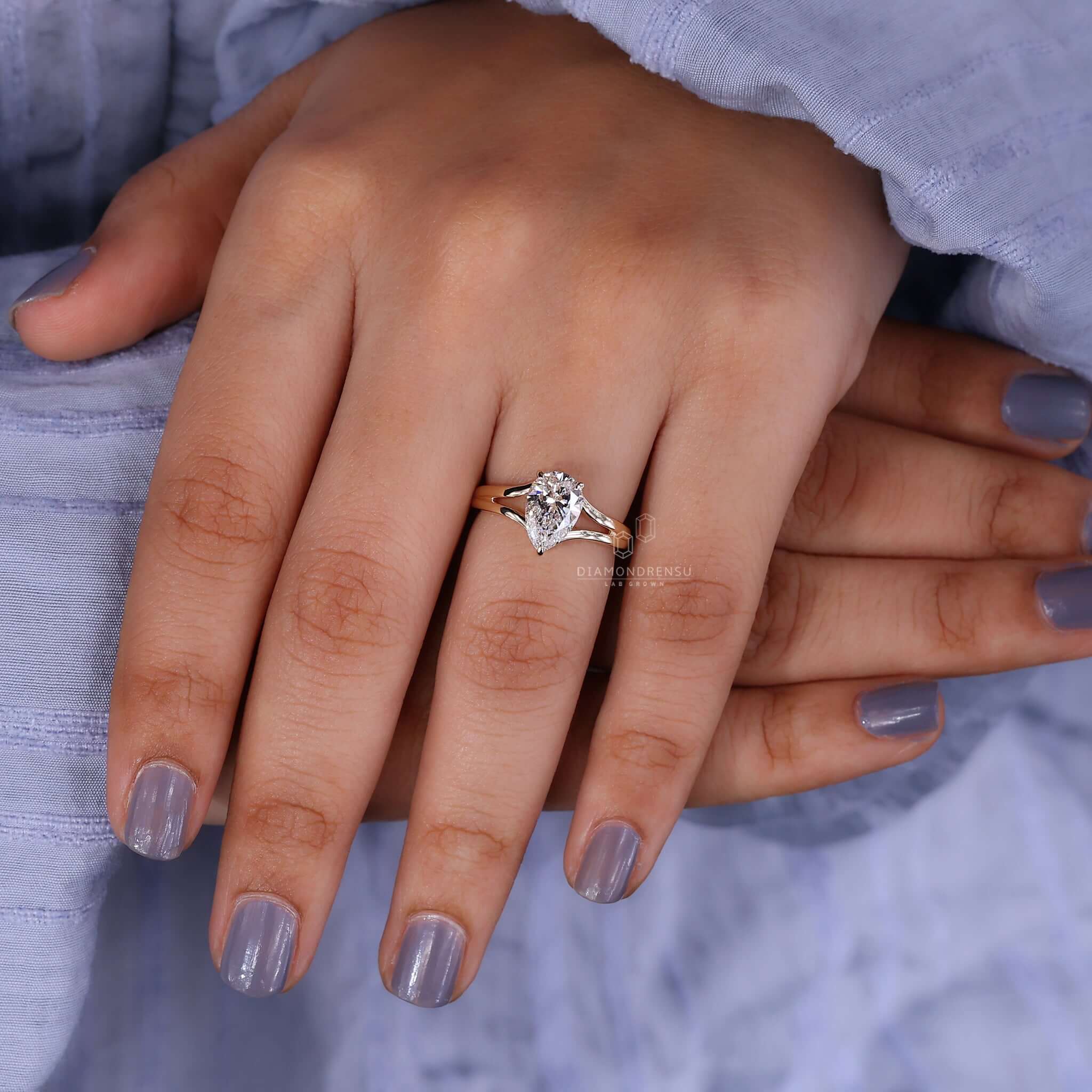 A close-up of a Lab Grown Diamond Engagement Ring's brilliant sparkle.