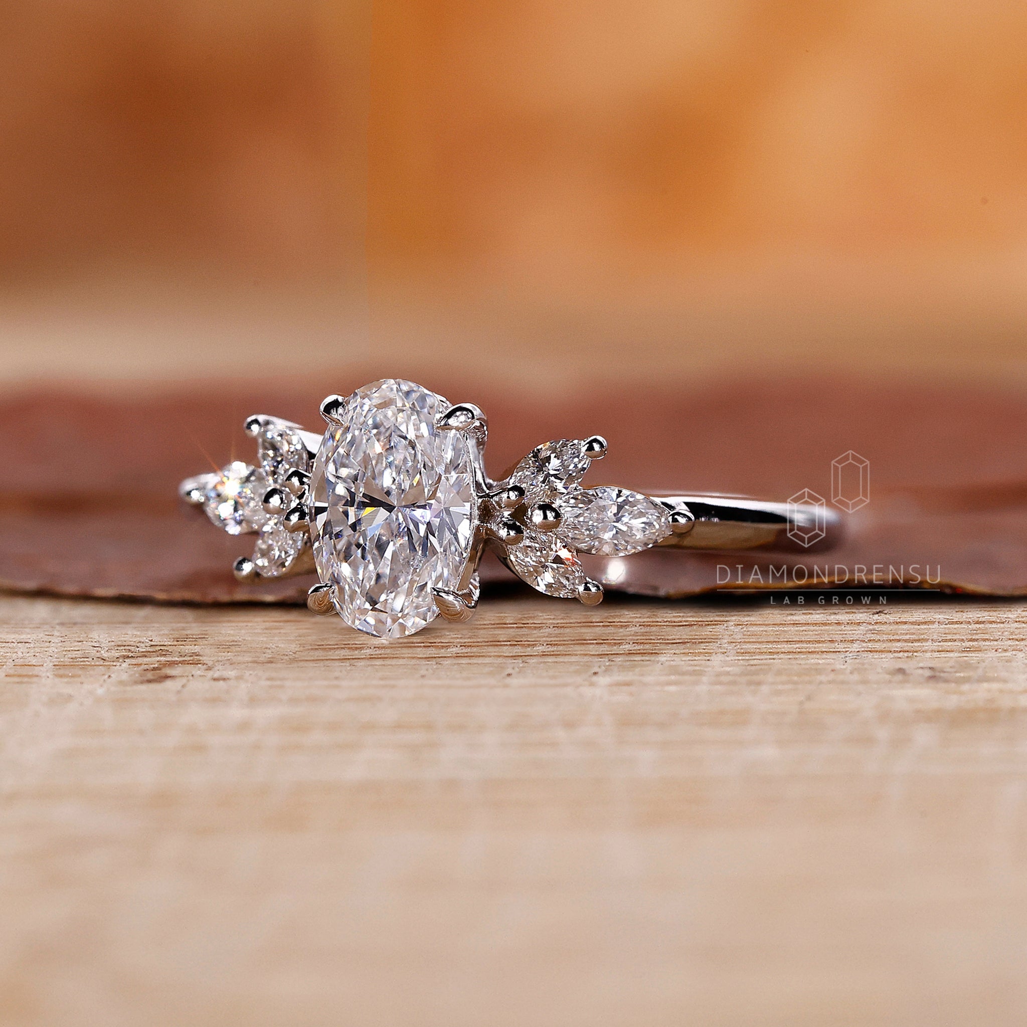 Customizable Lab-Grown Diamond Engagement Ring with Marquise Side Stones