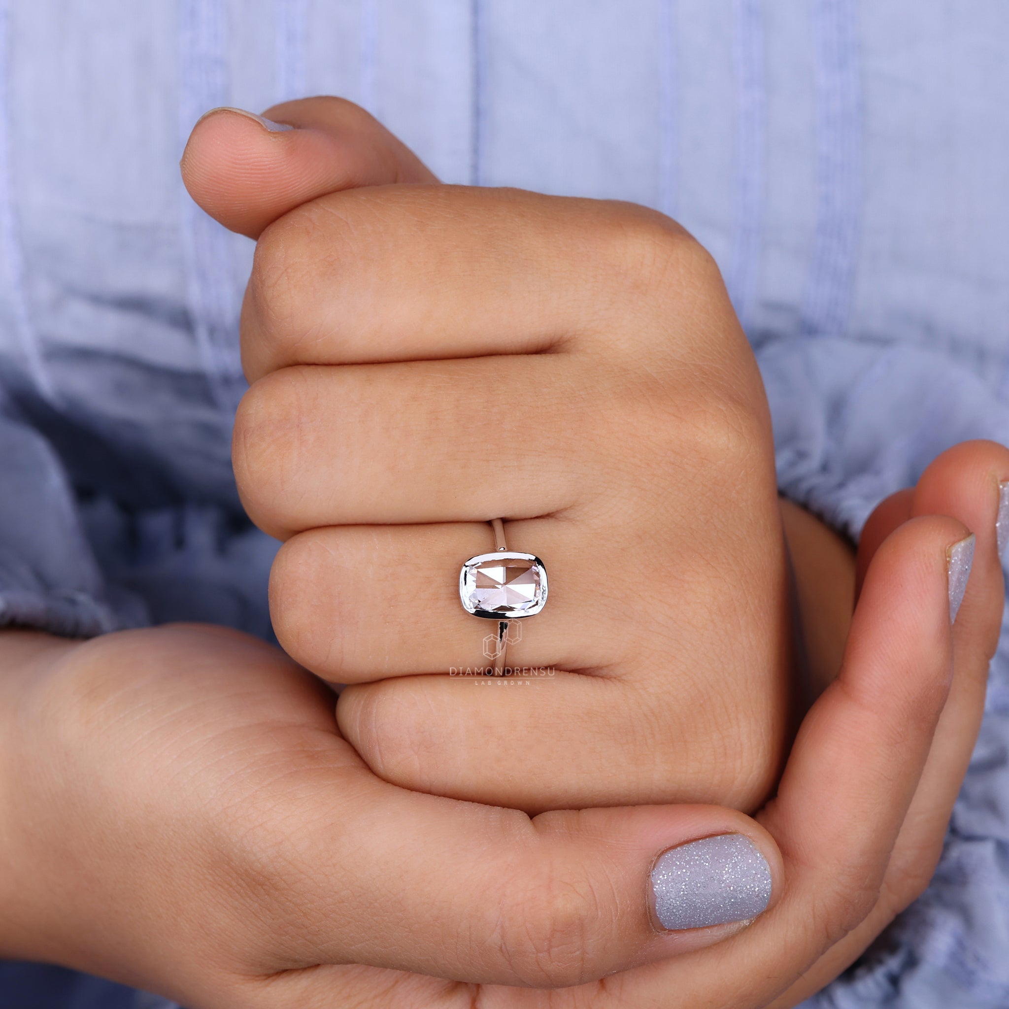 A model showcasing the antique rose cut diamond ring, perfect for vintage lovers.