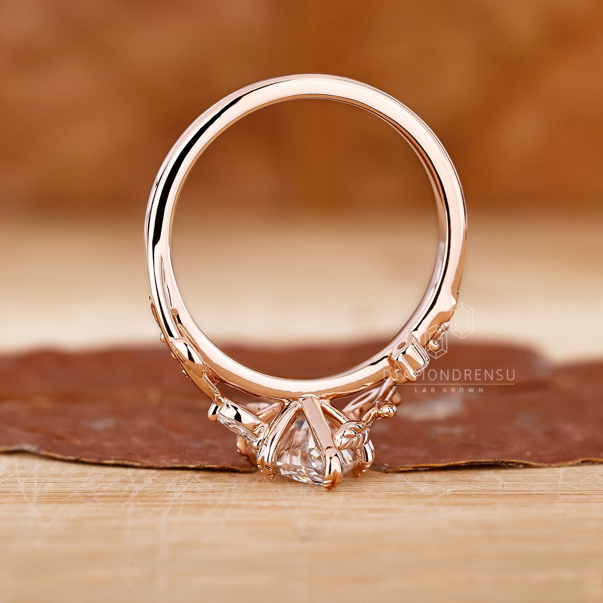 Handcrafted Nature Inspired Wedding Ring with Dutch Marquise Diamond