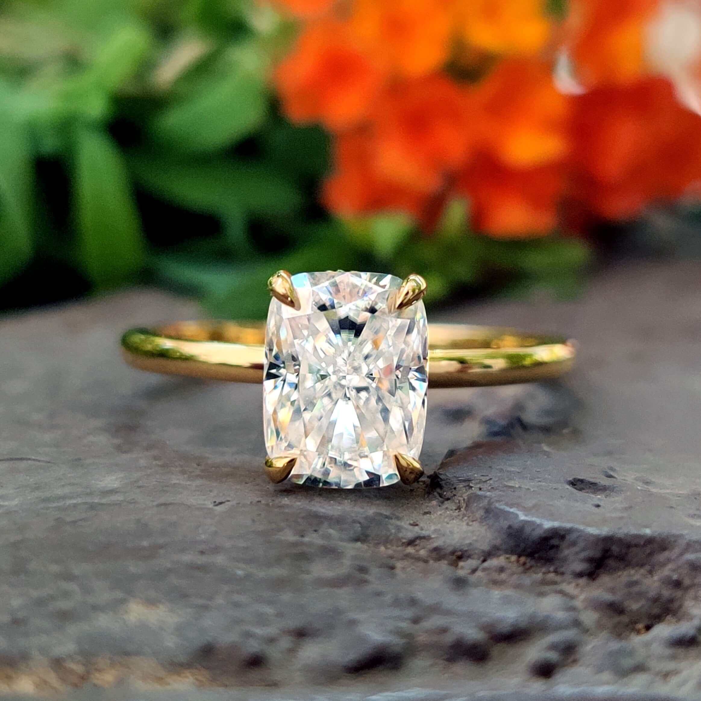 elongated cushion moissanite ring - diamondrensu