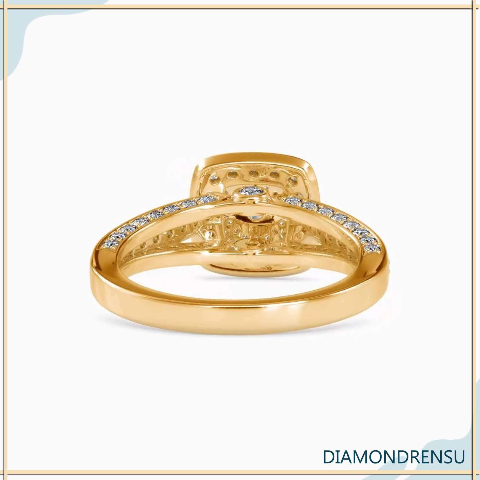 Handcrafted diamondrensu engagement ring featuring an IGI certified double halo diamond.