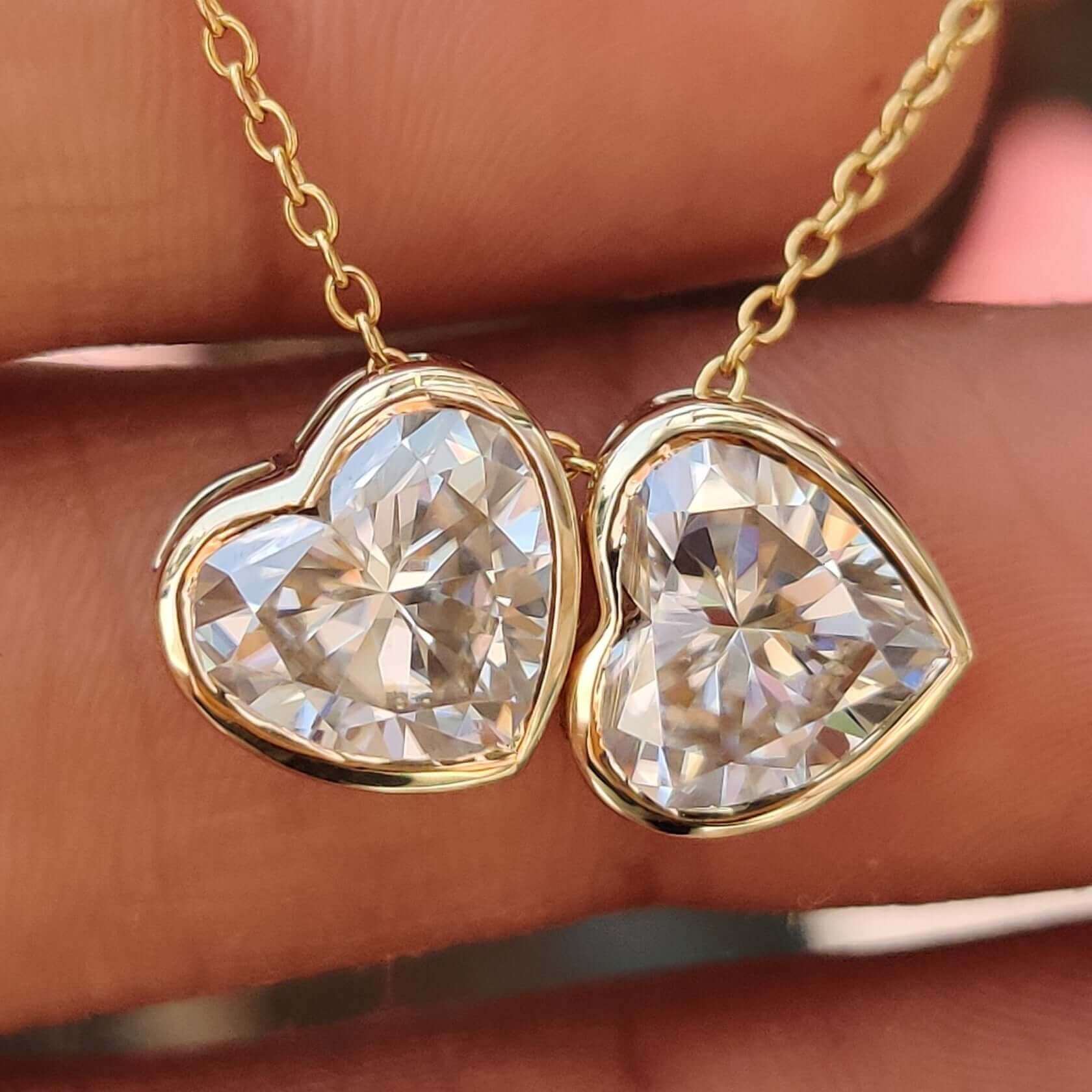 3.92 TCW Double Heart Cut Moissanite Bezel Set Wedding Pendant