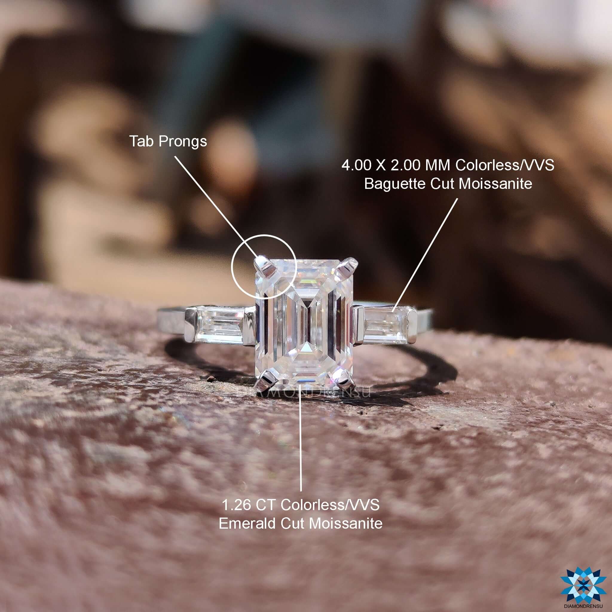 three stone moissanite ring