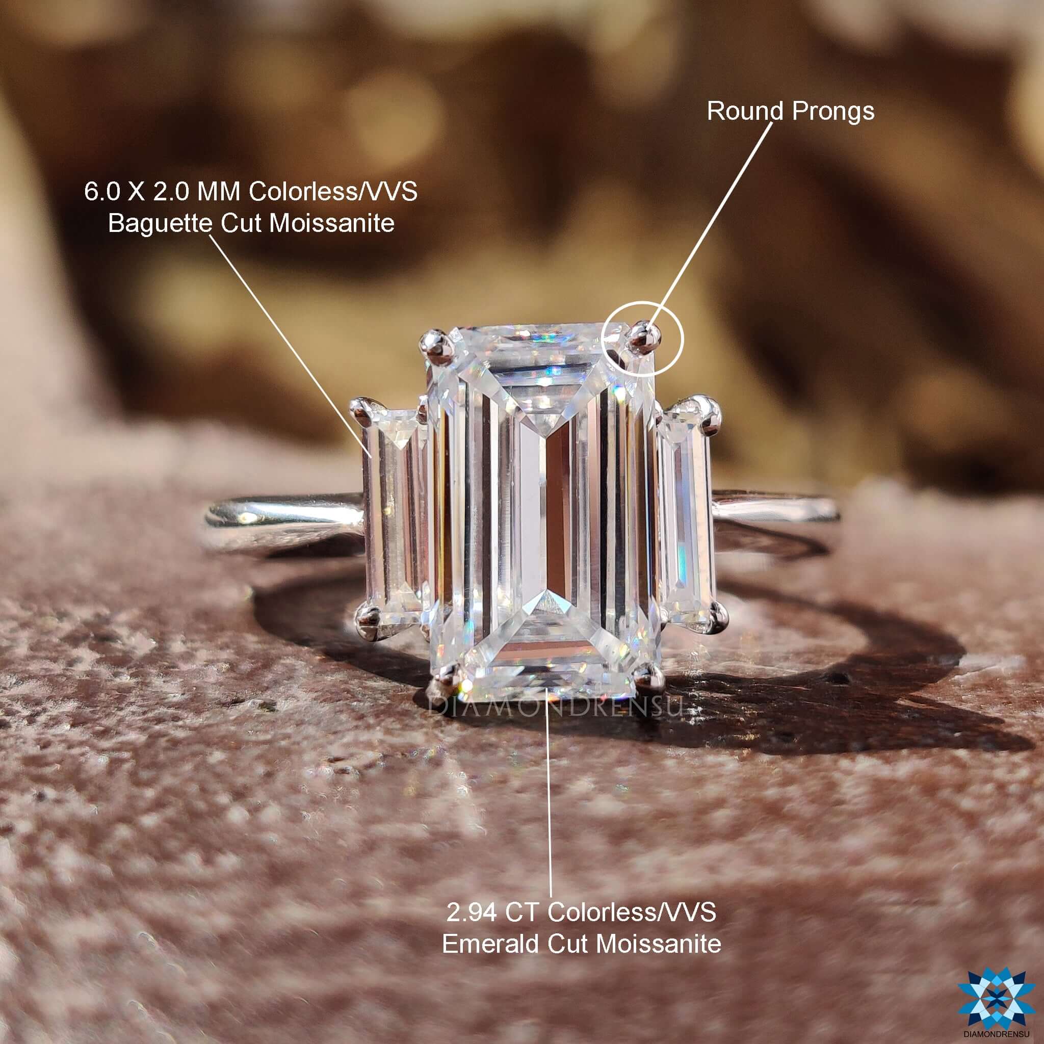 three stone moissanite jewelry