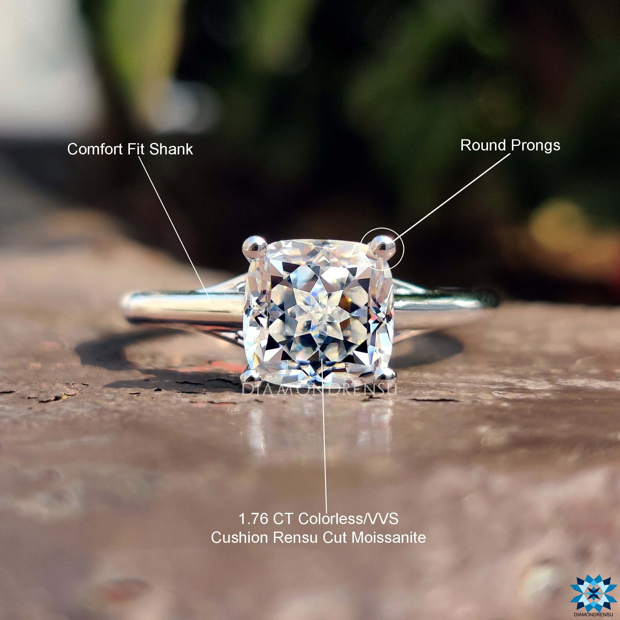 cushion rensu cut moissanite ring