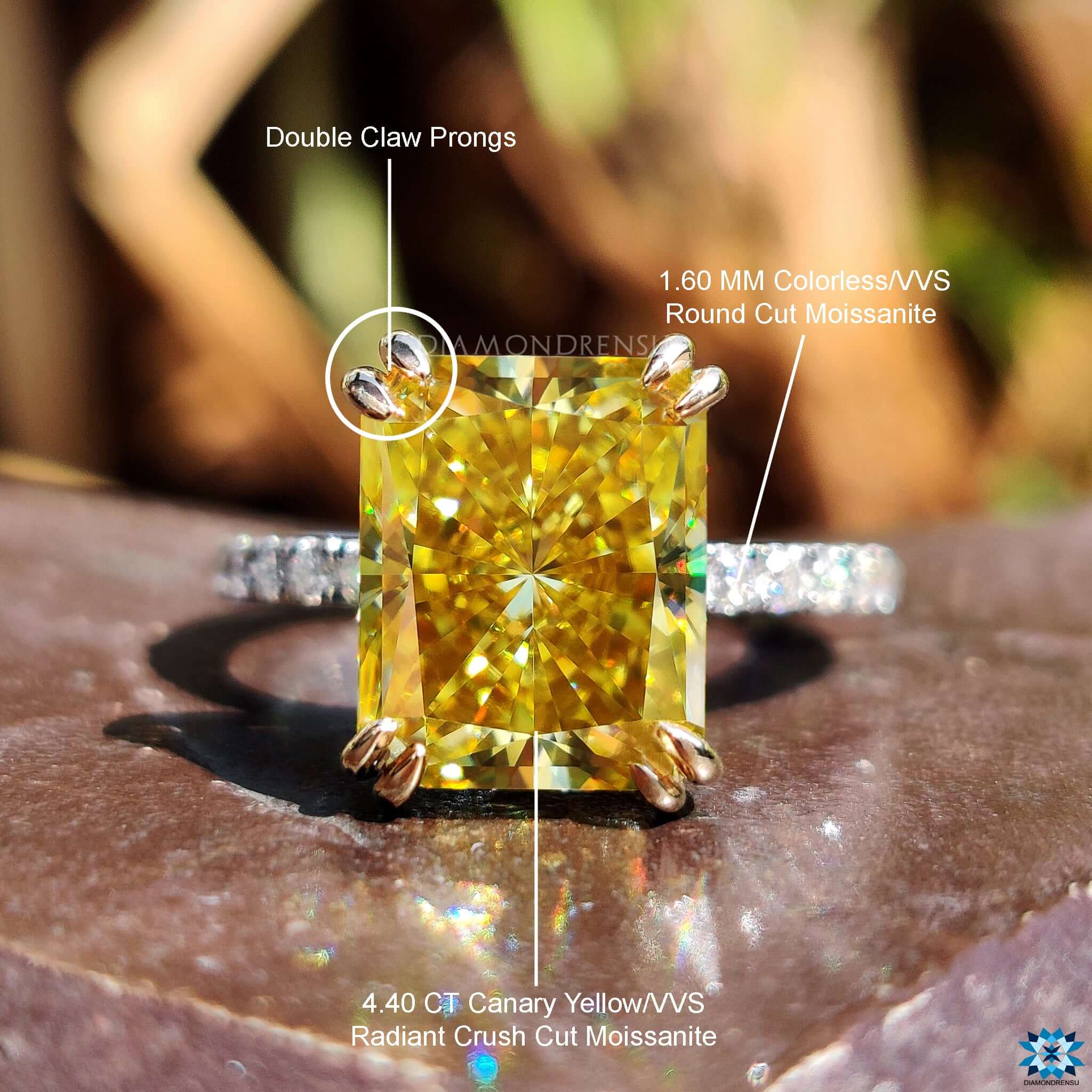 Model Displaying Elegant Yellow Moissanite Ring