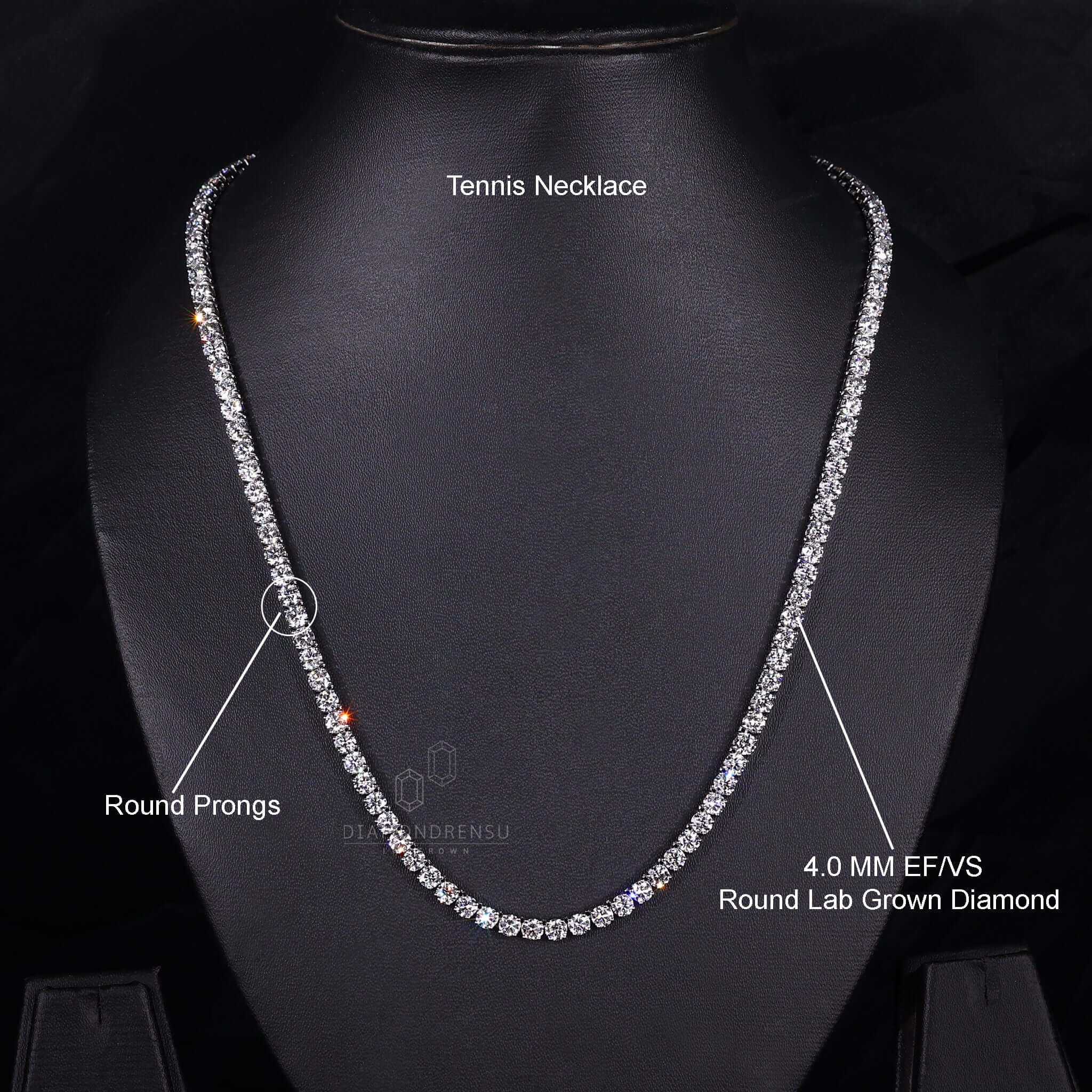 Diamond Tennis Necklace, 4.0 MM Round Lab Grown Diamond Necklace