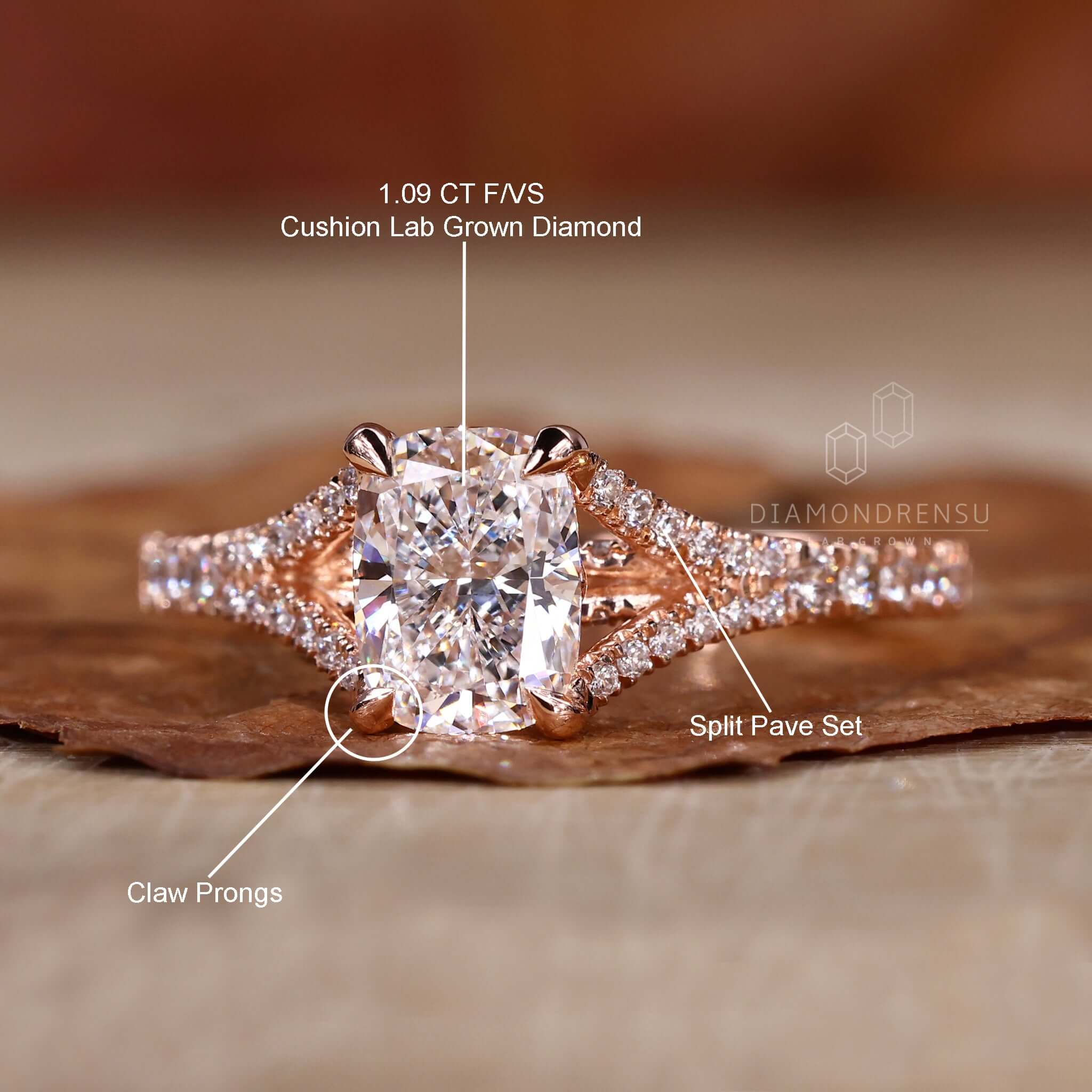 cushion cut lab grown diamond ring