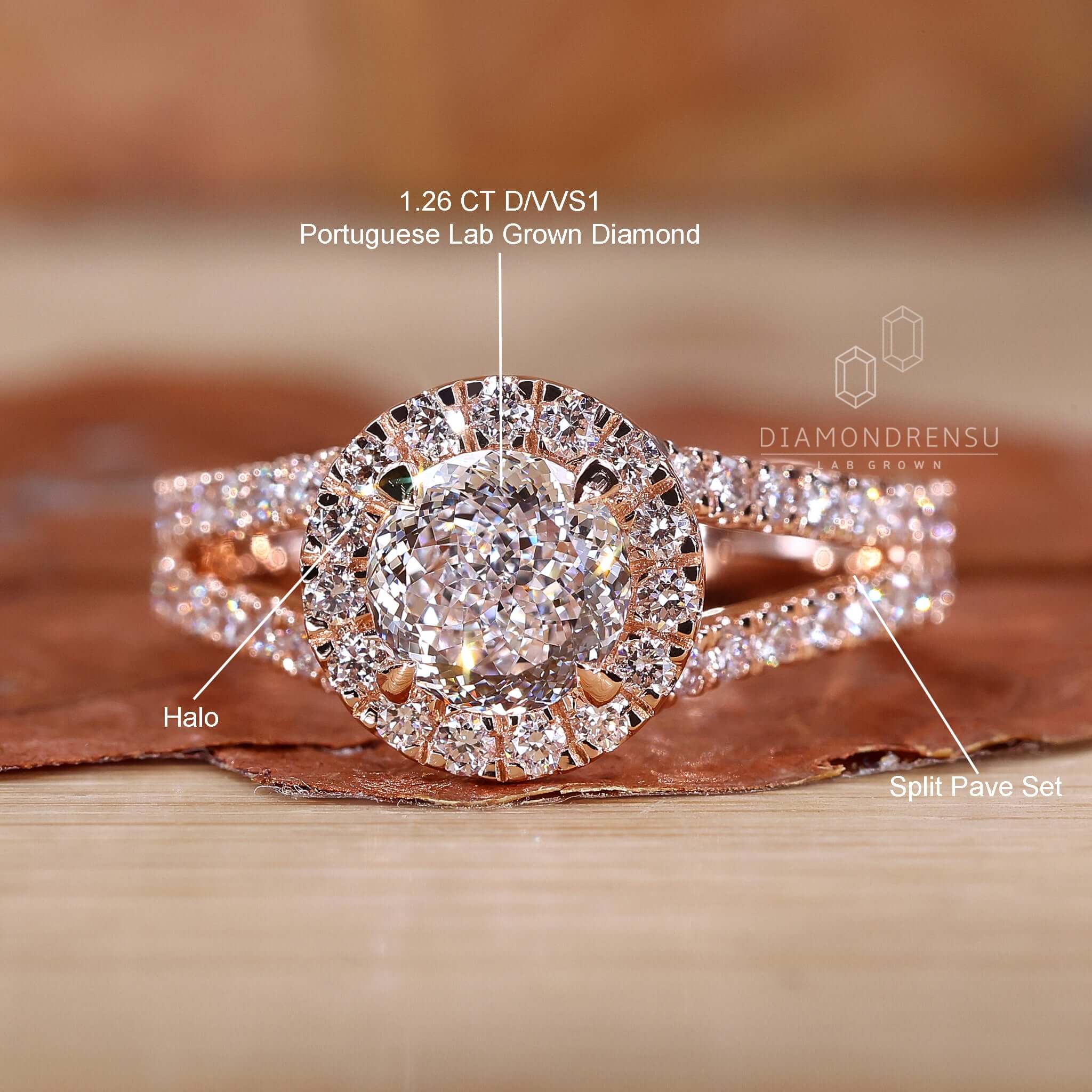 Vintage rose gold engagement ring displayed against velvet