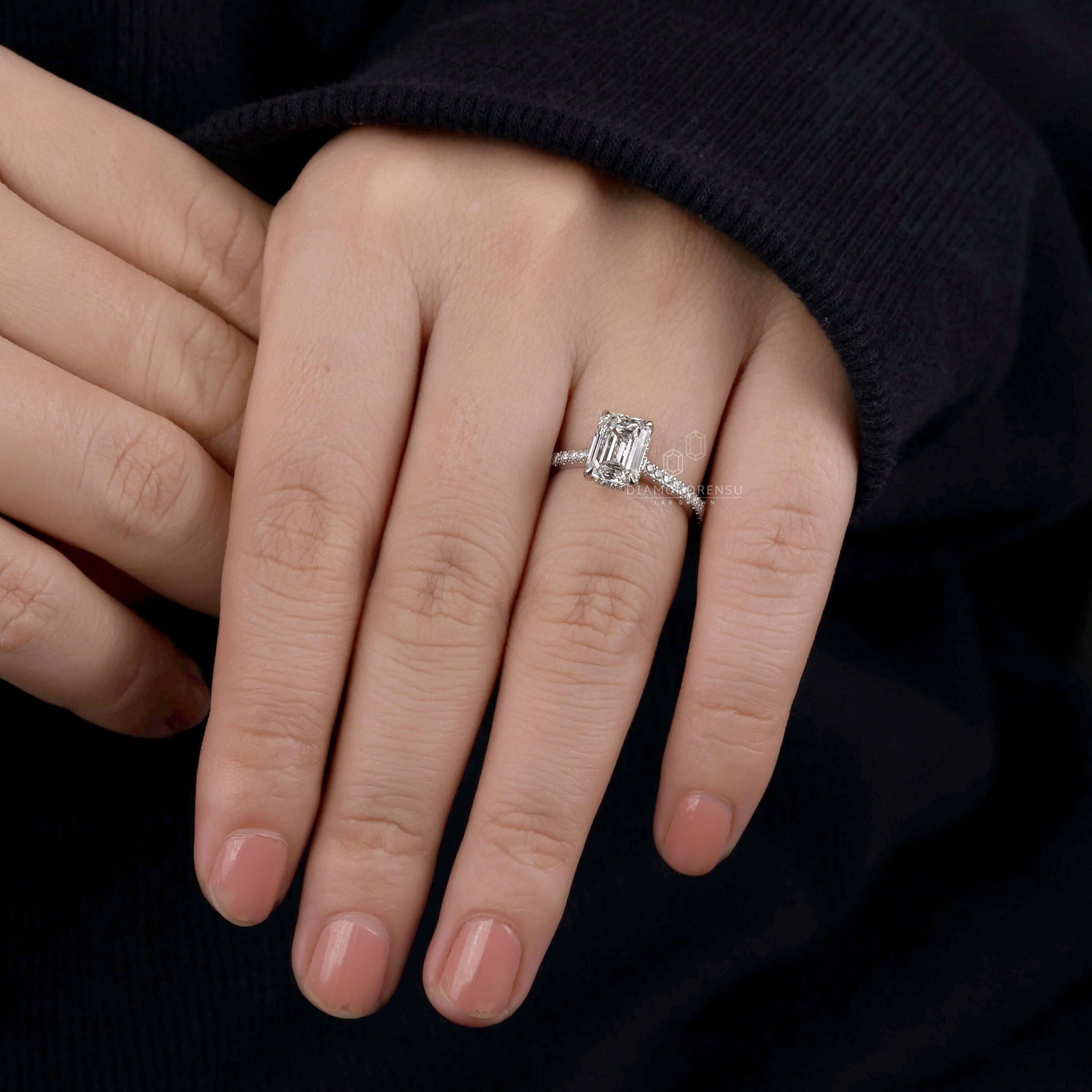 emerald cut lab grown diamond ring