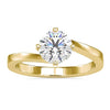 Bypass engagement ring with a round diamond and secure basket setting.