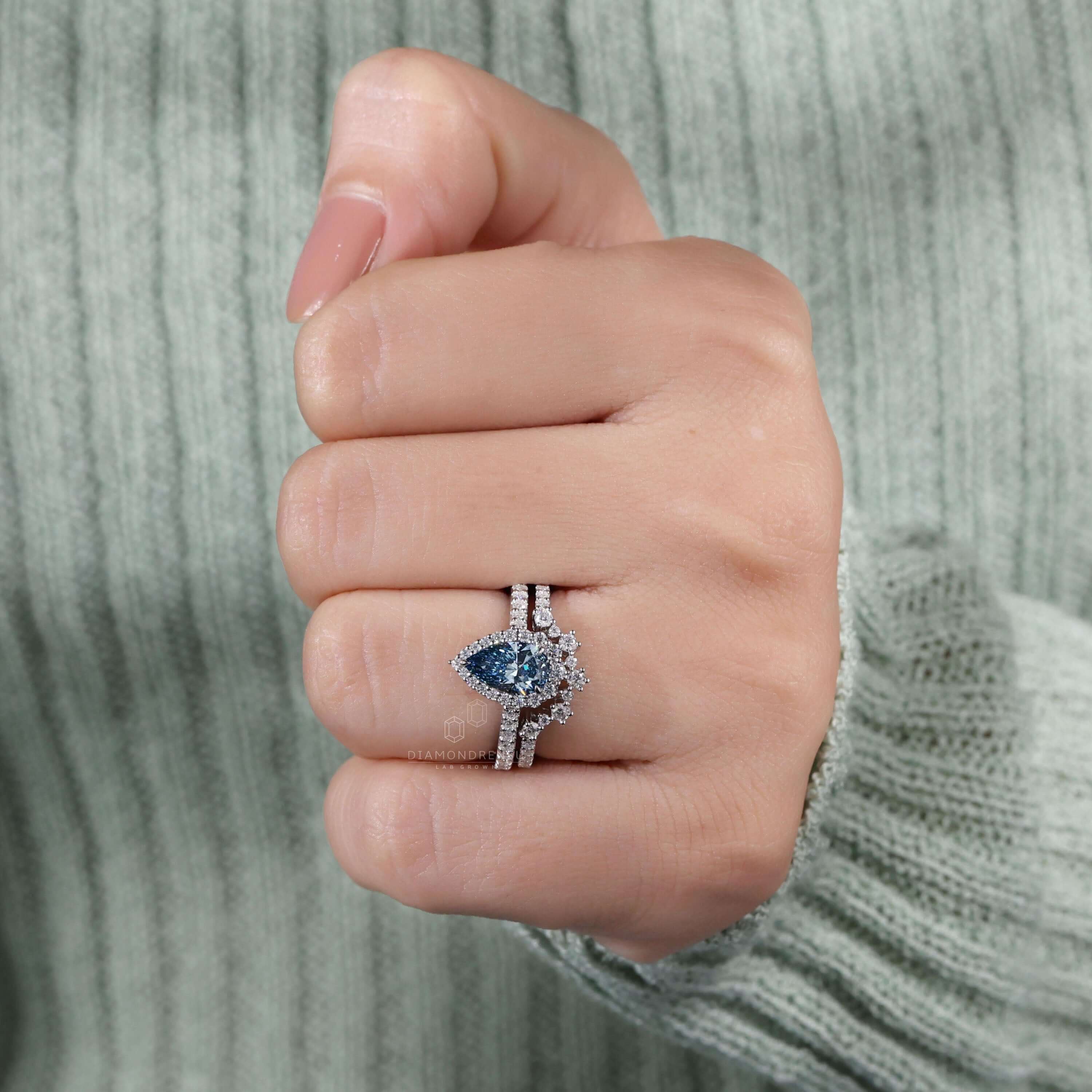 blue pear engagement ring