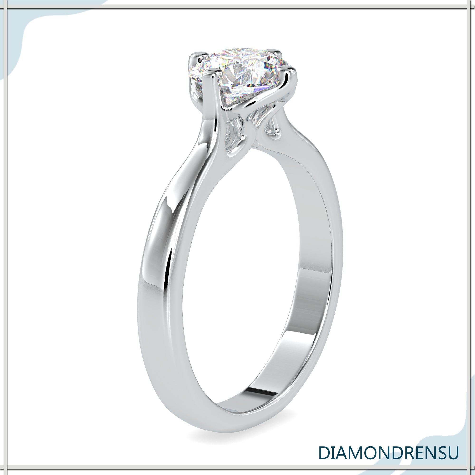 Round brilliant diamond ring with a side stone design for extra shine.
