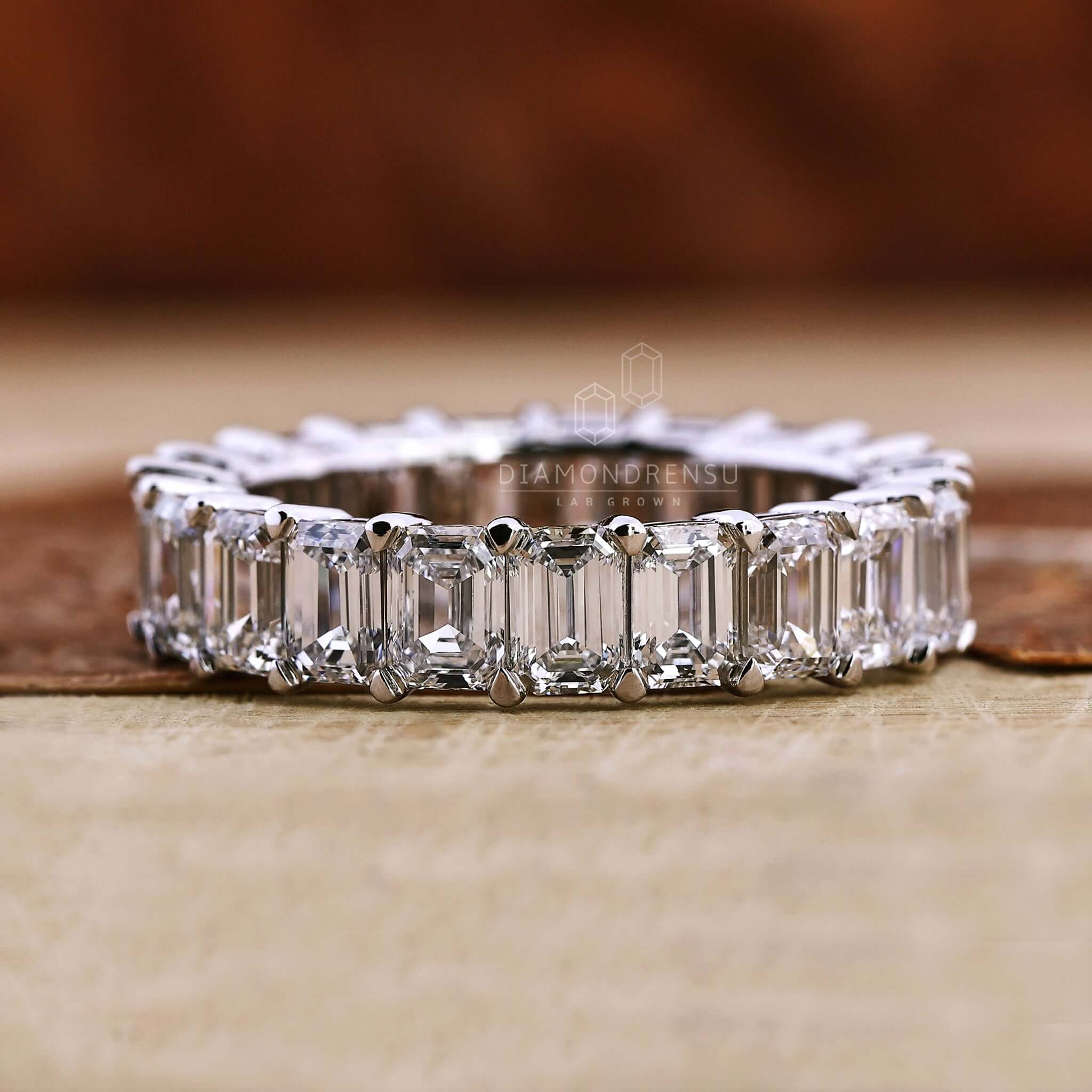 Emerald Cut Lab Grown Diamond Wedding Band, Diamond Eternity Band