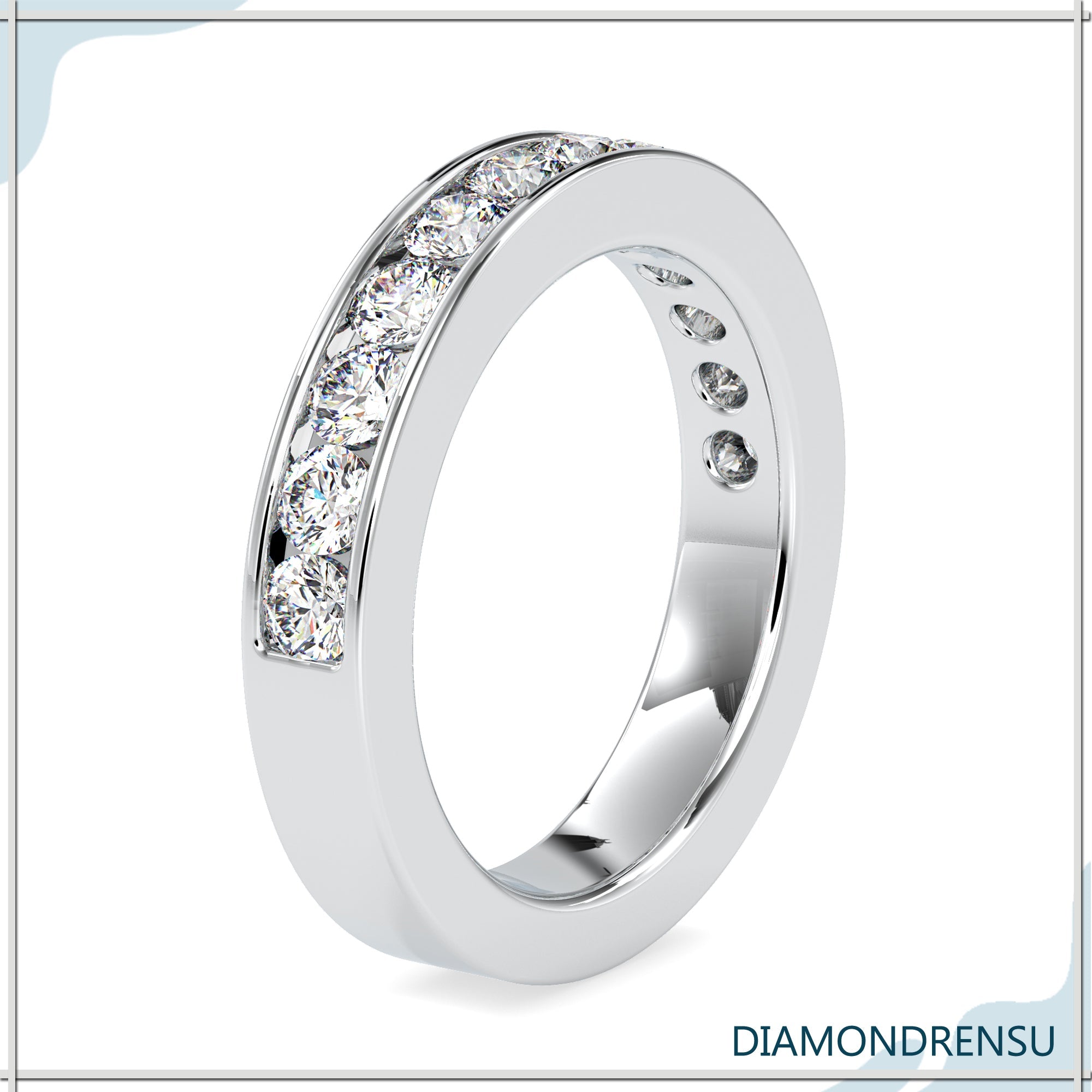 Dazzling 3.00 MM Round Cut Moissanite Channel-Set Eternity Wedding Band