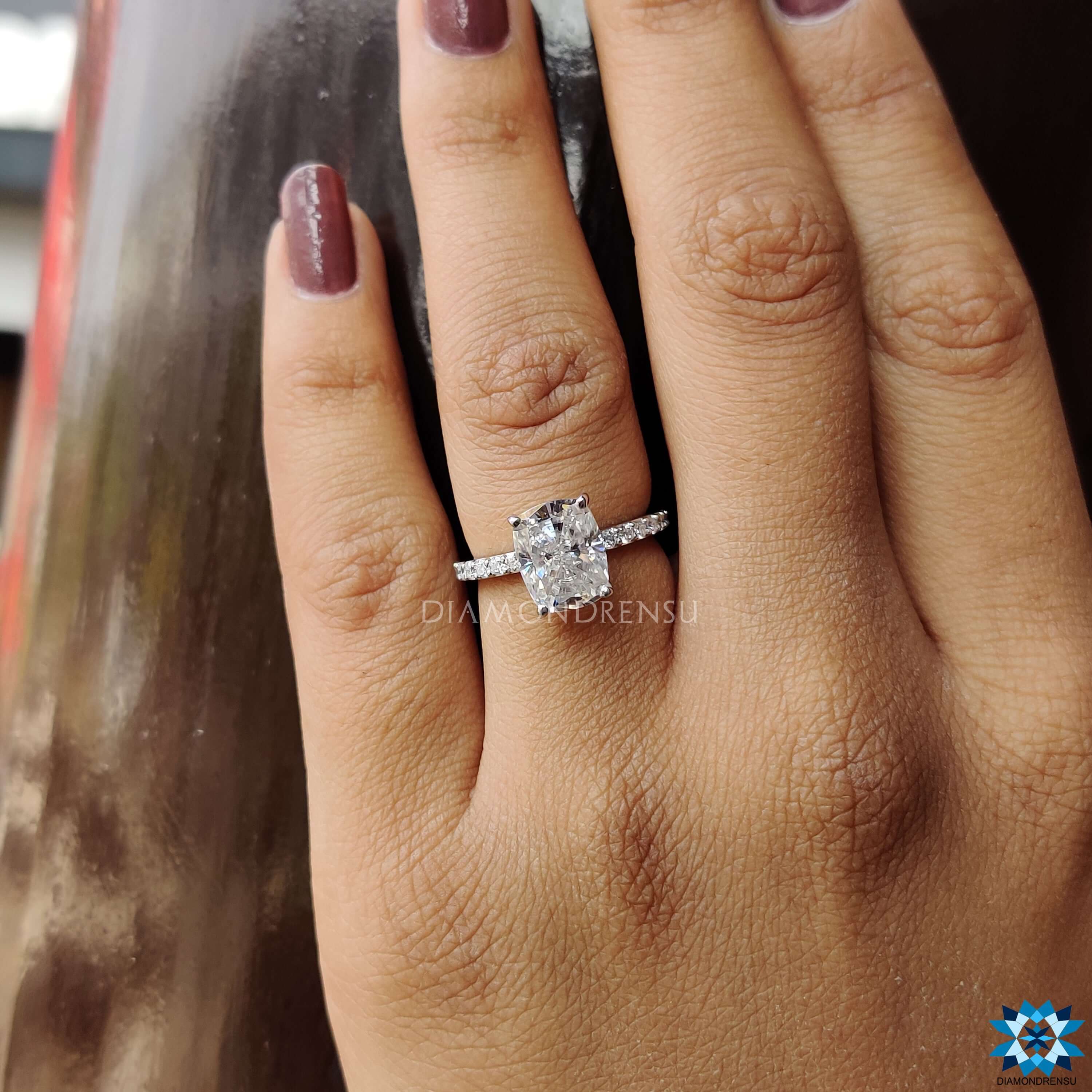 cushion cut moissanite engagement ring - diamondrensu