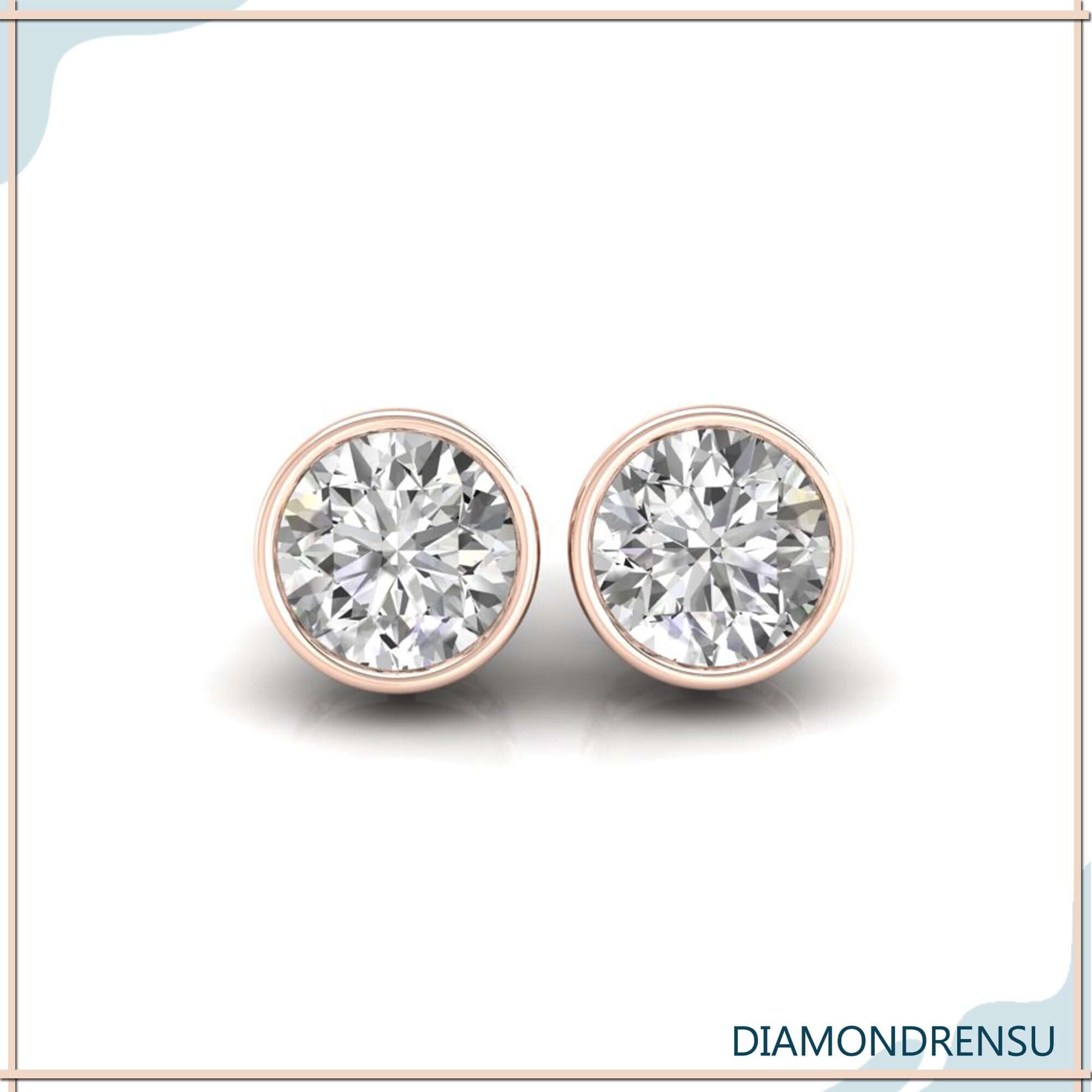 1.97 TCW Round Cut Colorless Moissanite Bezel Set Moissanite Stud Earrings