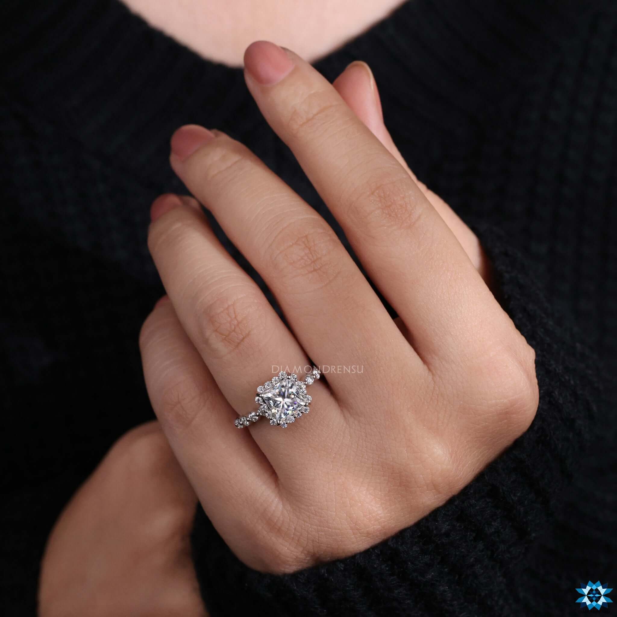 moissanite halo engagement ring