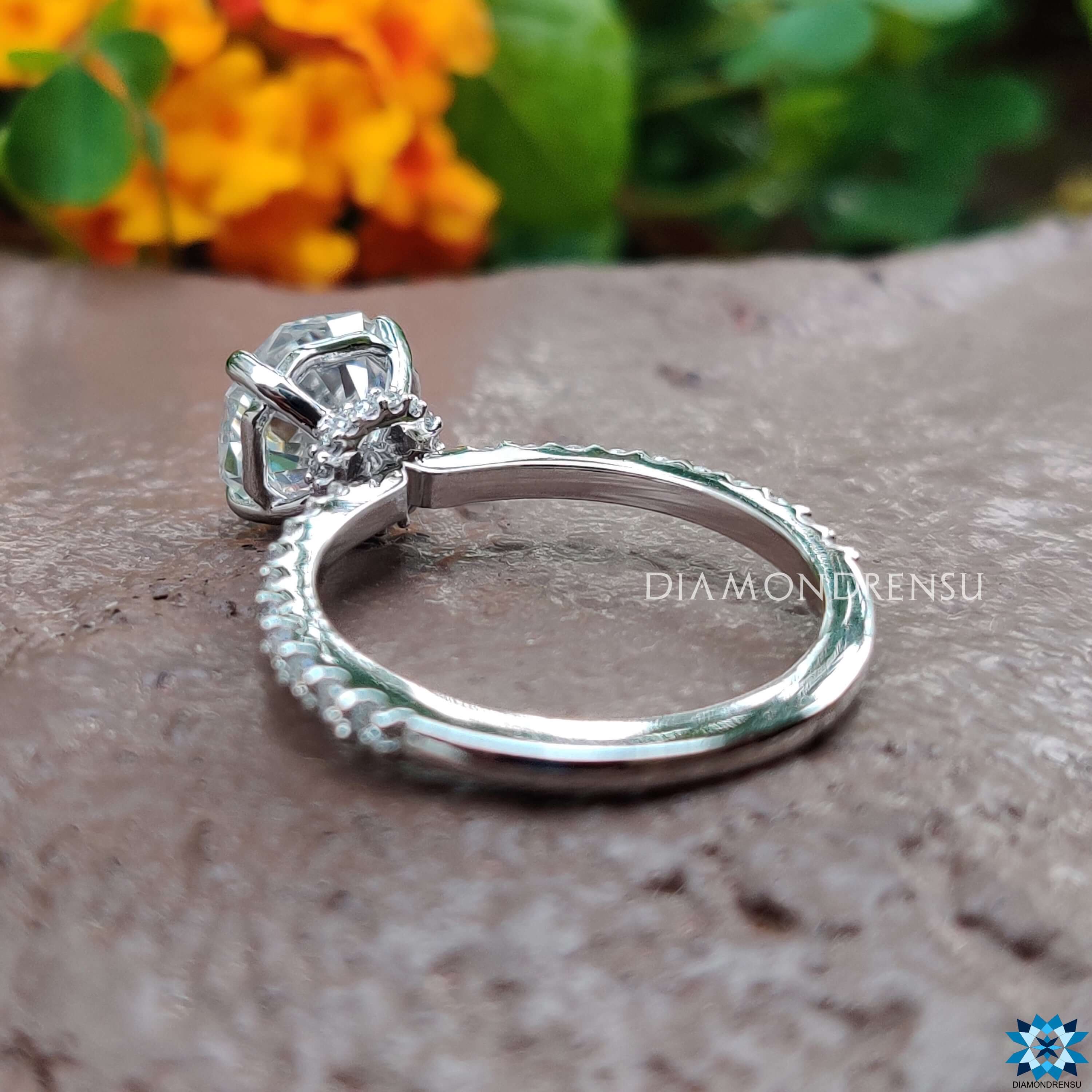 1.83 TCW Octagon Cut Hidden Halo Pave Set Moissanite Wedding Ring