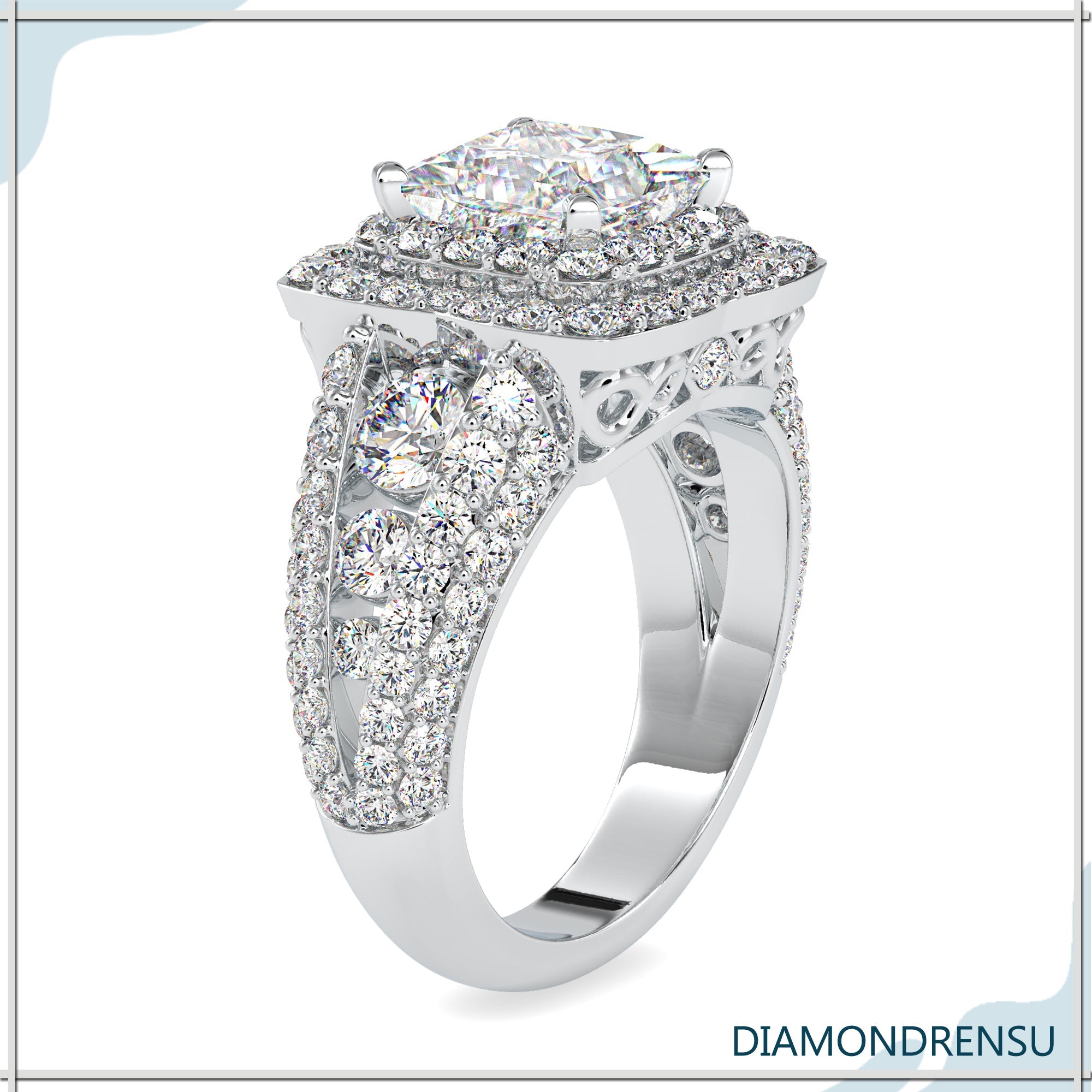 Princess cut engagement ring with side stones for added sparkle and elegance.
