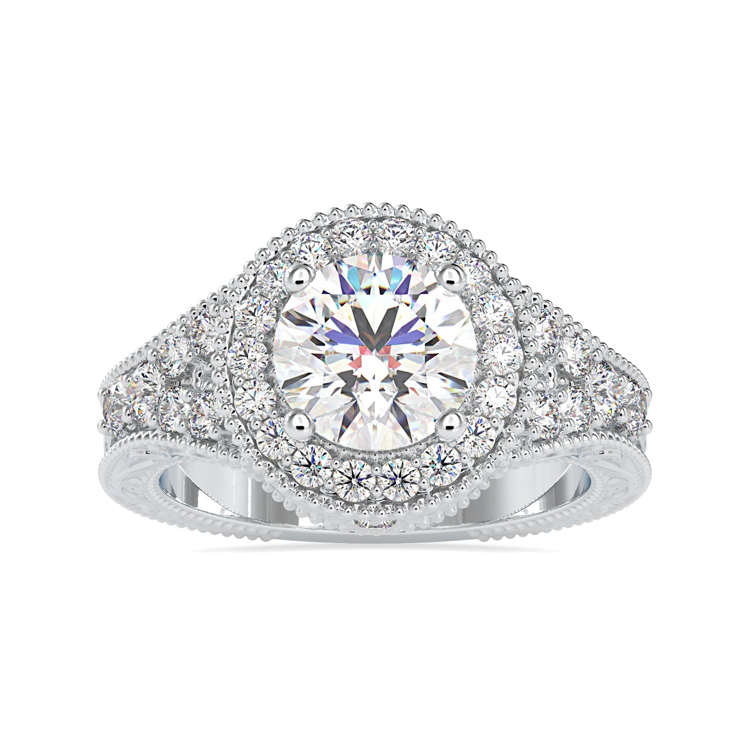 4 prong engagement ring with a brilliant round cut diamond for secure elegance.
