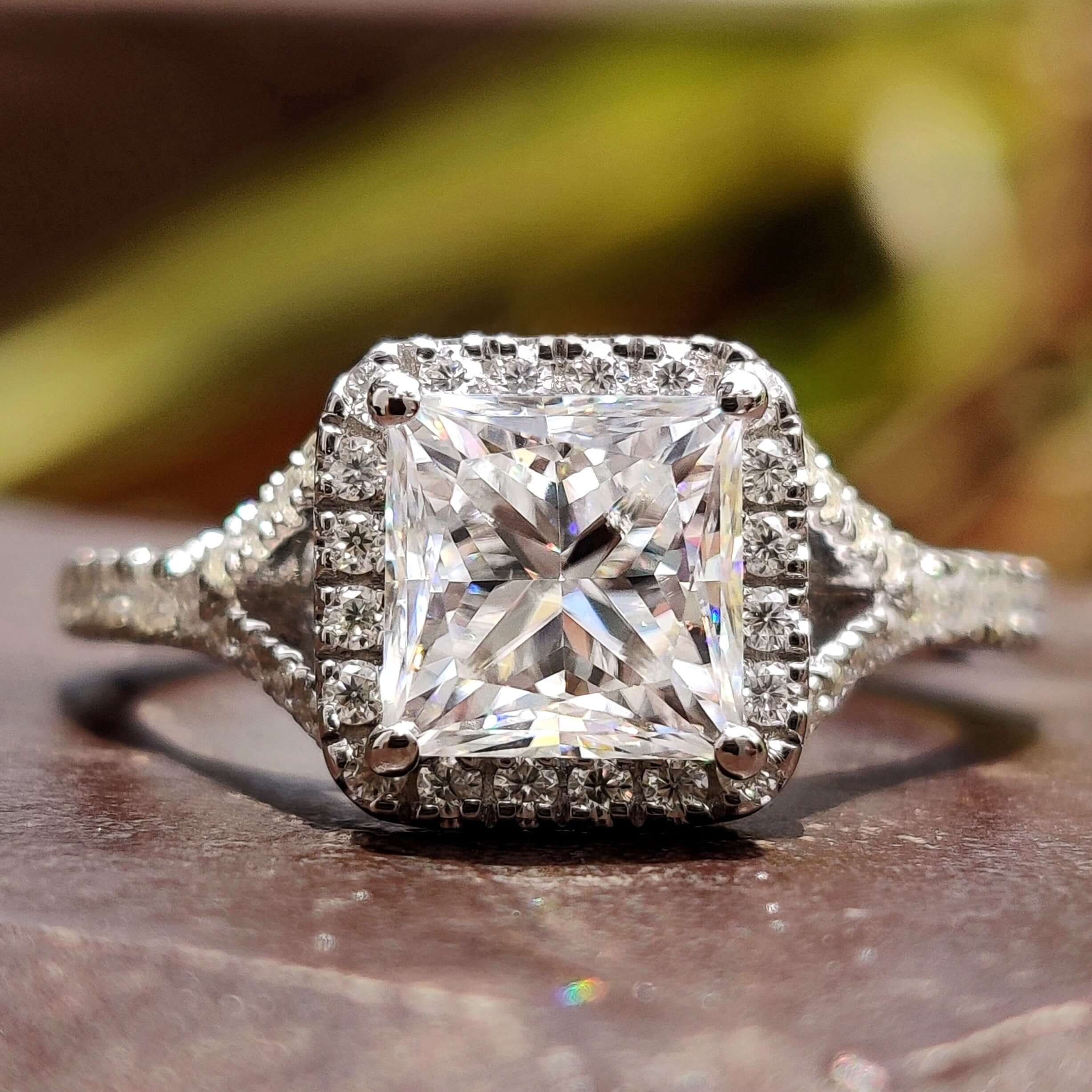 moissanite halo engagement ring