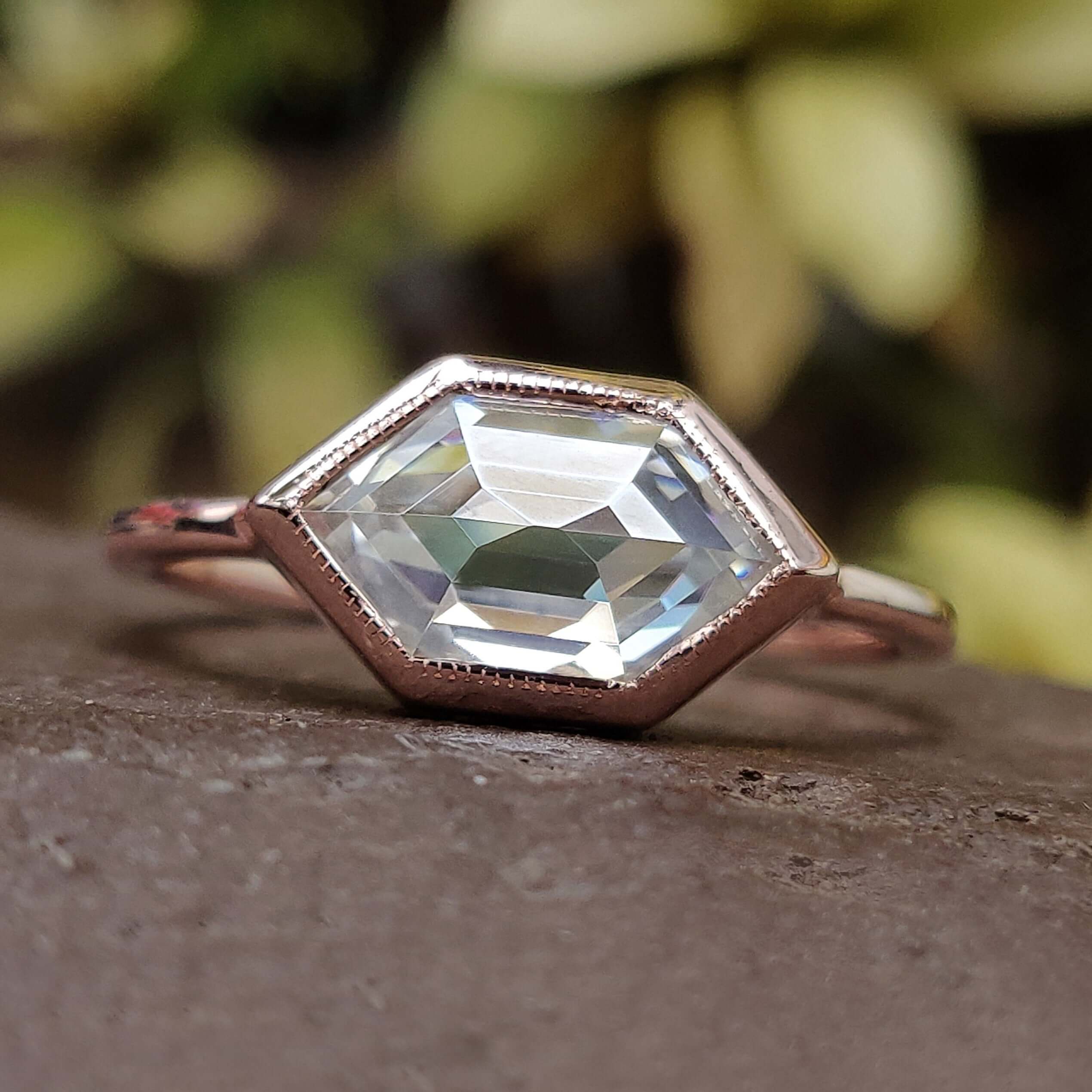 hexagon rose cut moissanite ring - diamondrensu