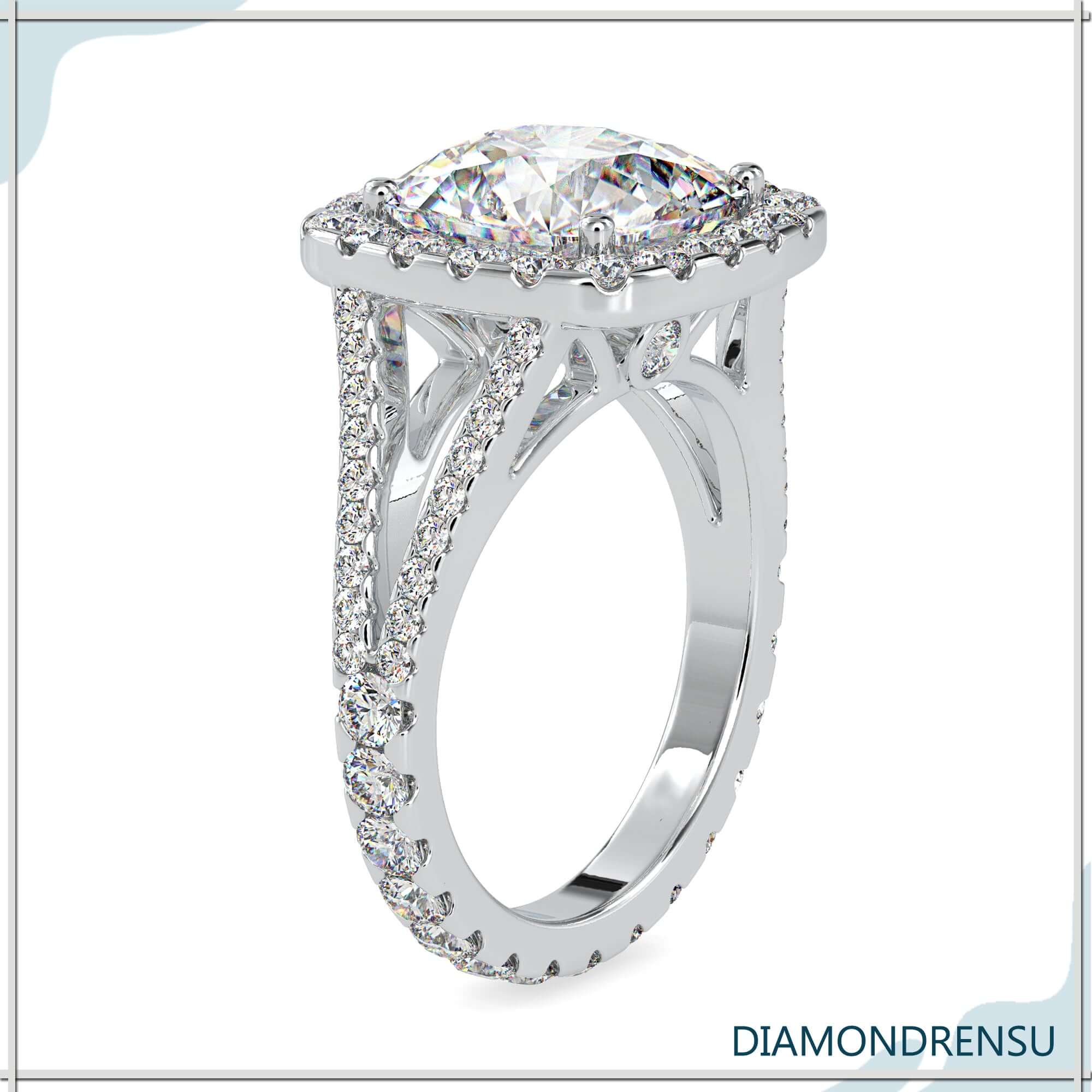 Elegant Halo Cushion Engagement Ring by Diamondrensu.