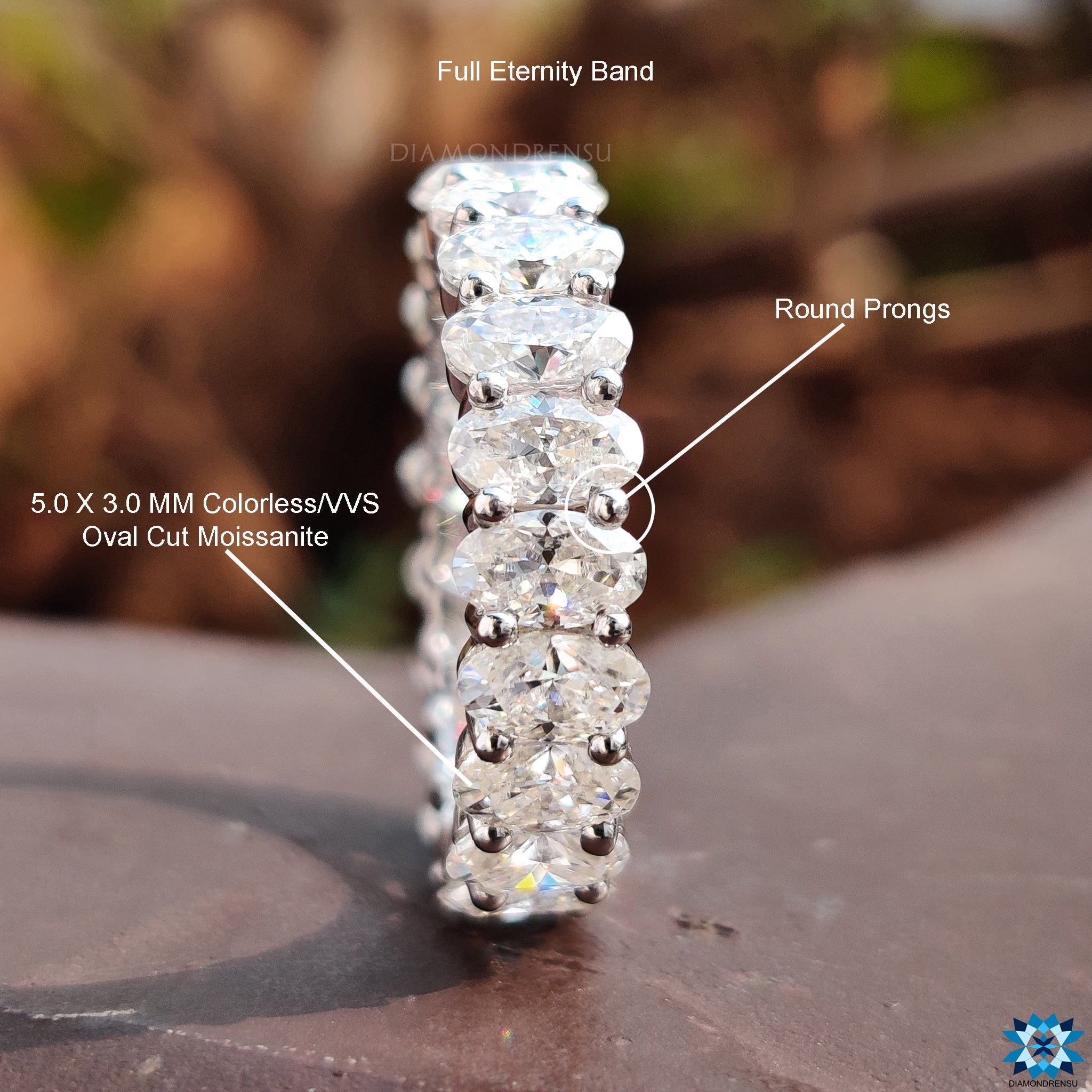 Brilliant moissanite eternity band, offering a stunning alternative to diamonds.