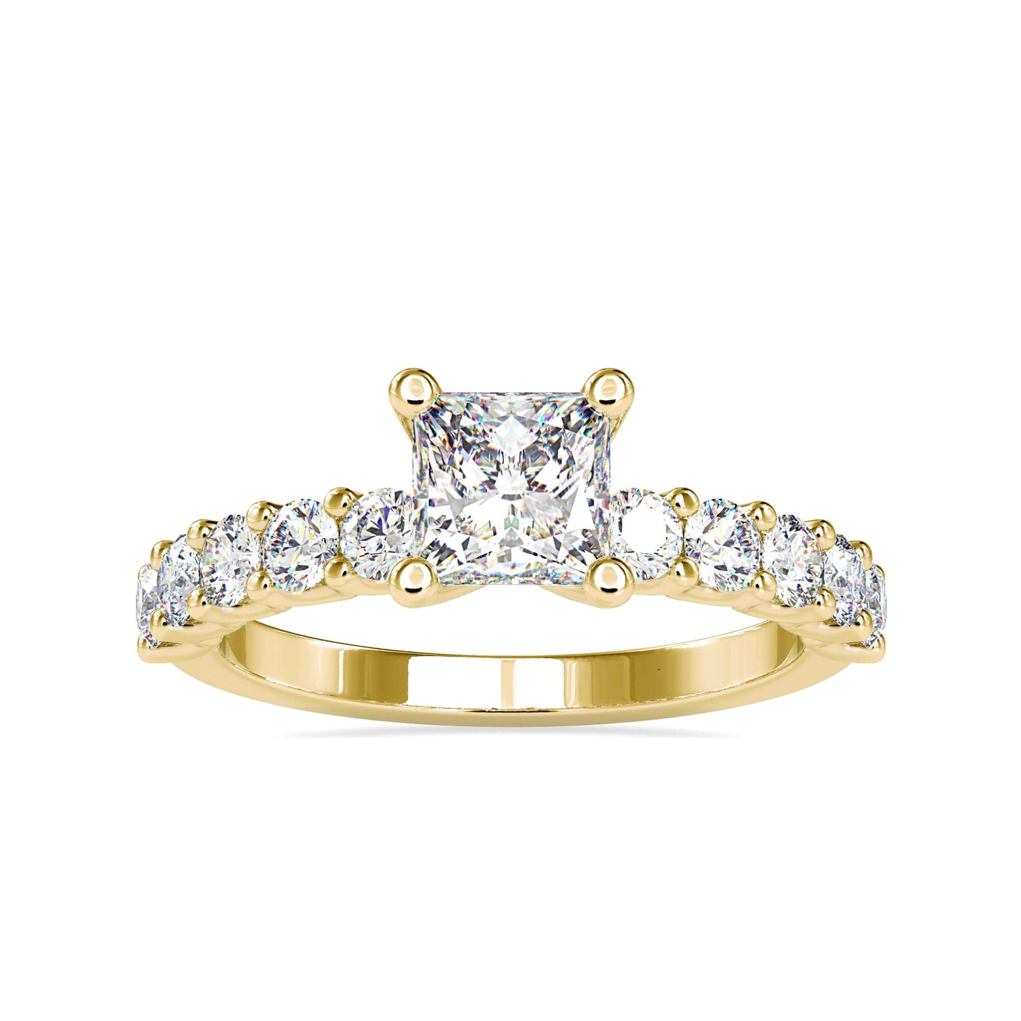 Beautiful pave prong engagement ring with a 2 carat princess cut diamond.