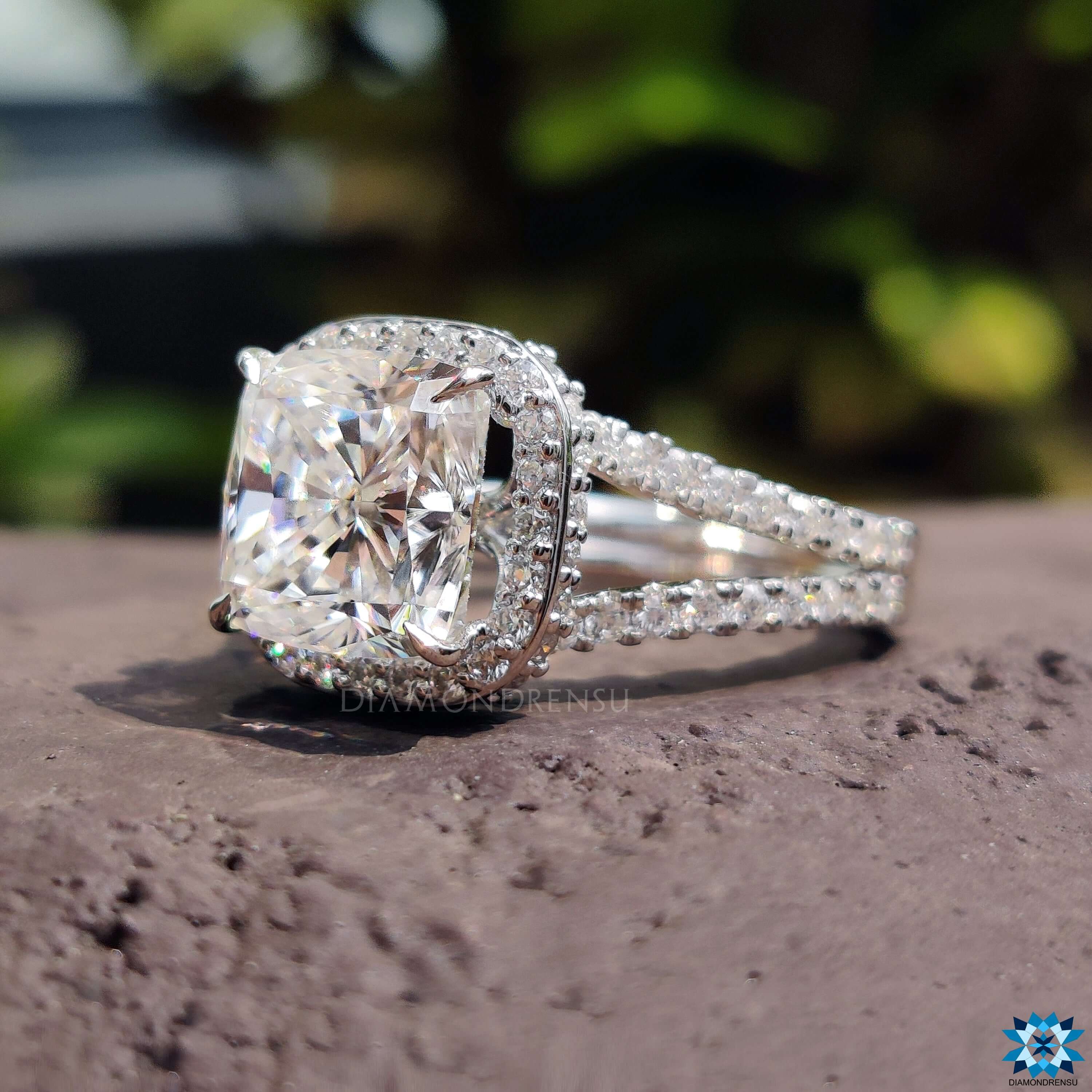 cushion cut moissanite ring - diamondrensu