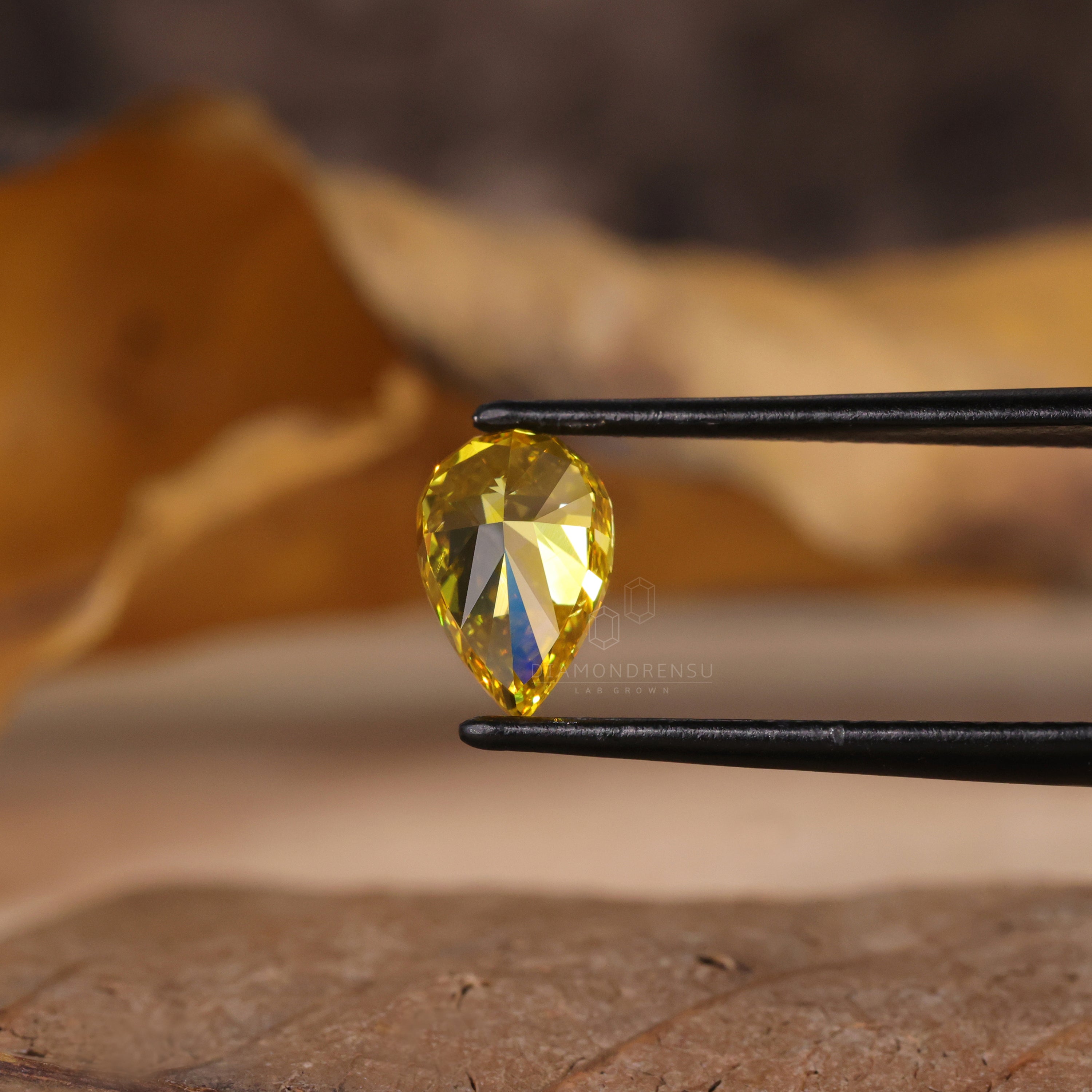 Pear Cut Yellow Lab Grown Diamond, 1.55 CT Pear Cut Loose Diamond for Engagement Ring or Wedding Ring