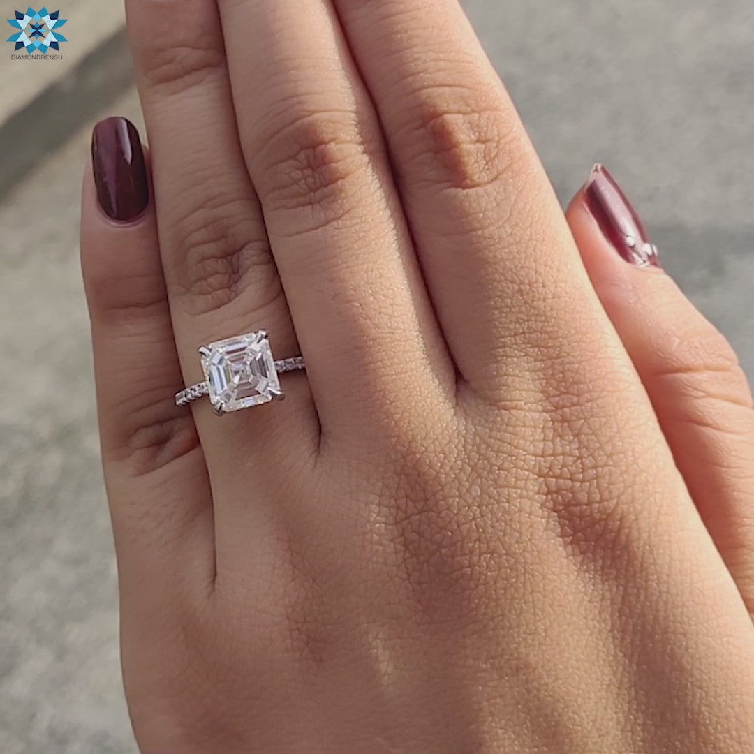 2.67 CT Stunning Asscher step Cut Colorless Moissanite Engagement Ring