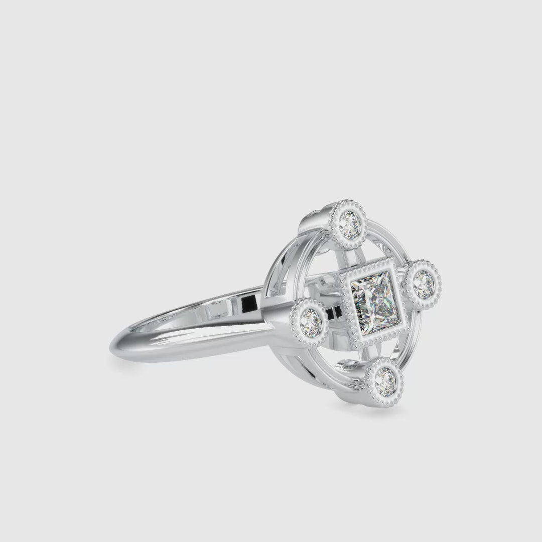 Unique 0.60 TCW Princess and Round Cut Vintage Style Engagement Ring