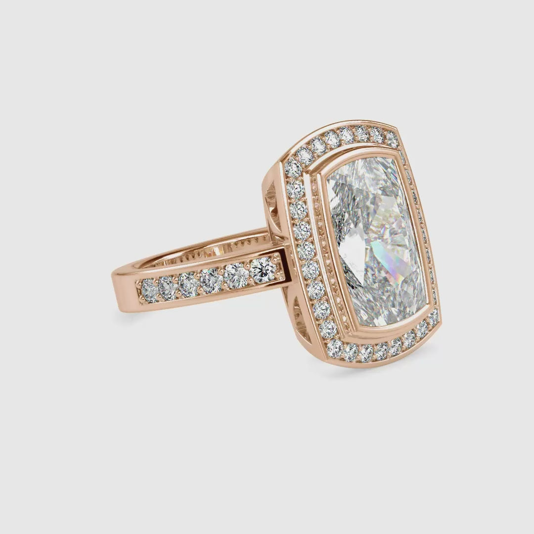 Elongated Cushion Cut Engagement Ring With Pave