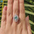 Unique Vintage Moissanite Engagement Ring, Cyan Blue Pear Cut Antique Halo Moissanite Ring