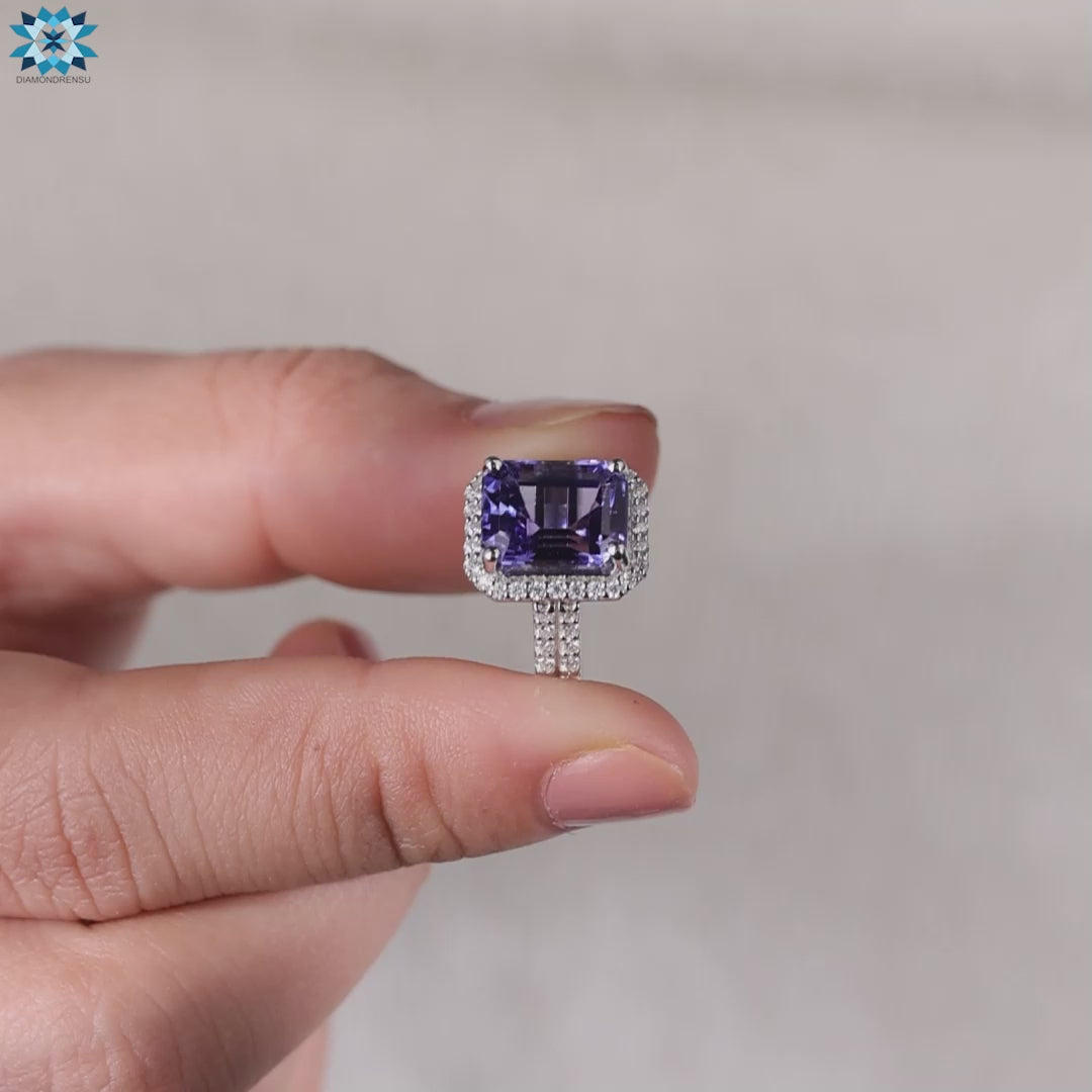 December Birthstone Ring, Rare 6.25 CT Emerald Cut Natural Tanzanite Engagement Ring