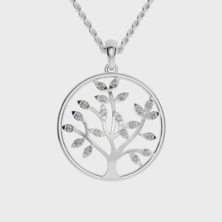 0.16 TCW Round Cut Moissanite Pendant, Life of tree Pendant Set