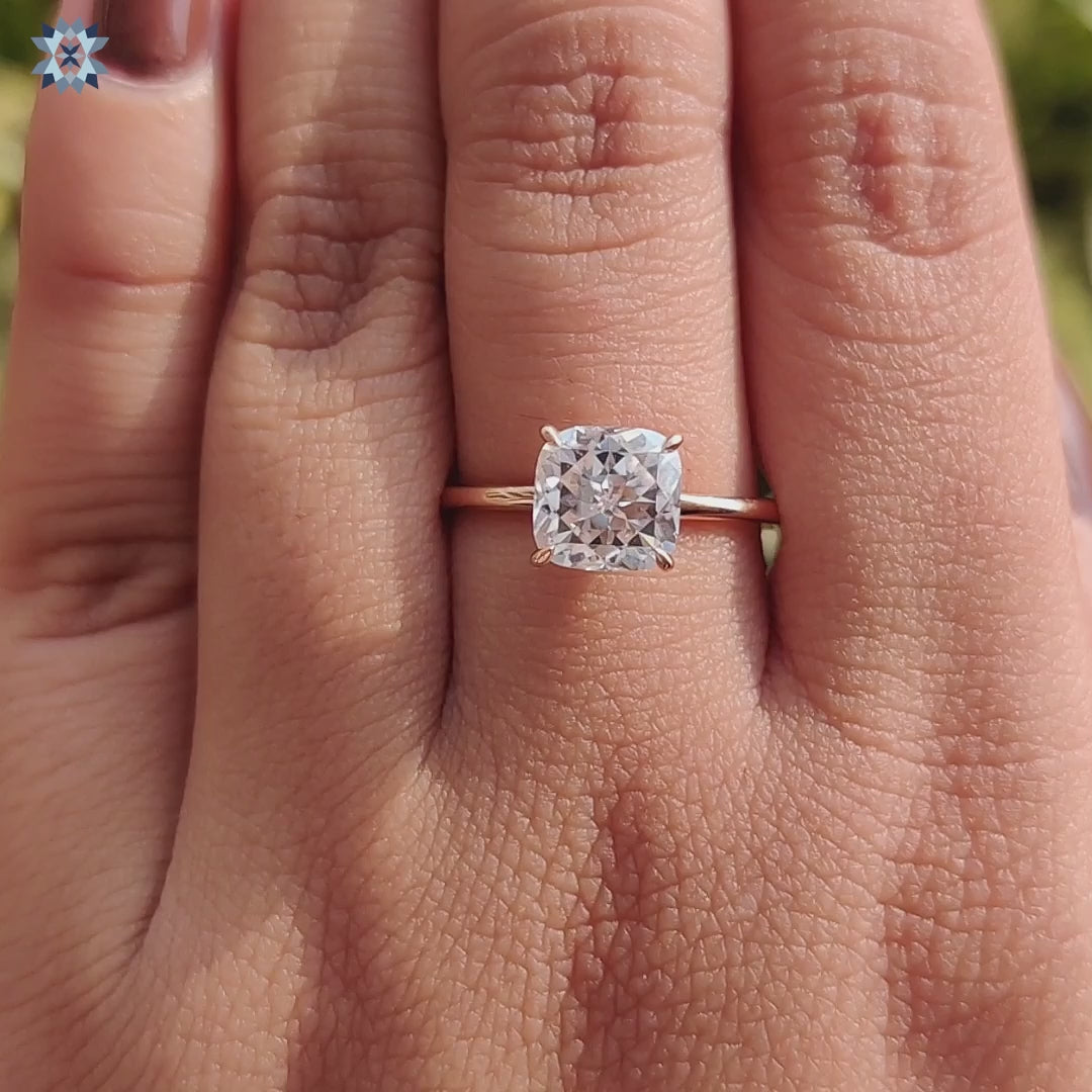 2.17 CT Unique Cushion Rensu Cut Moissanite Solitaire Engagement Ring