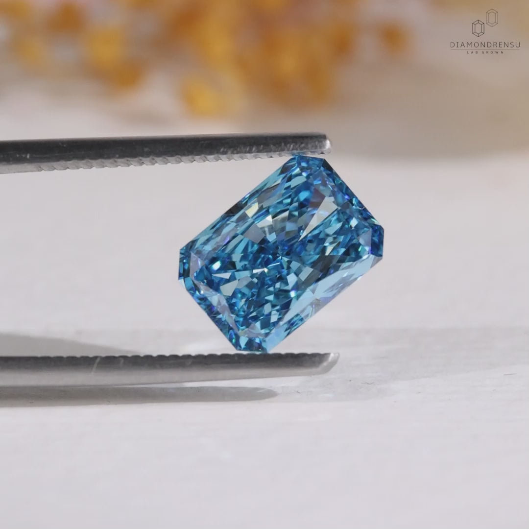 IGI Certified Fancy Vivid Blue 3.03 CT Radiant Cut Lab Grown Diamond for Engagement Ring