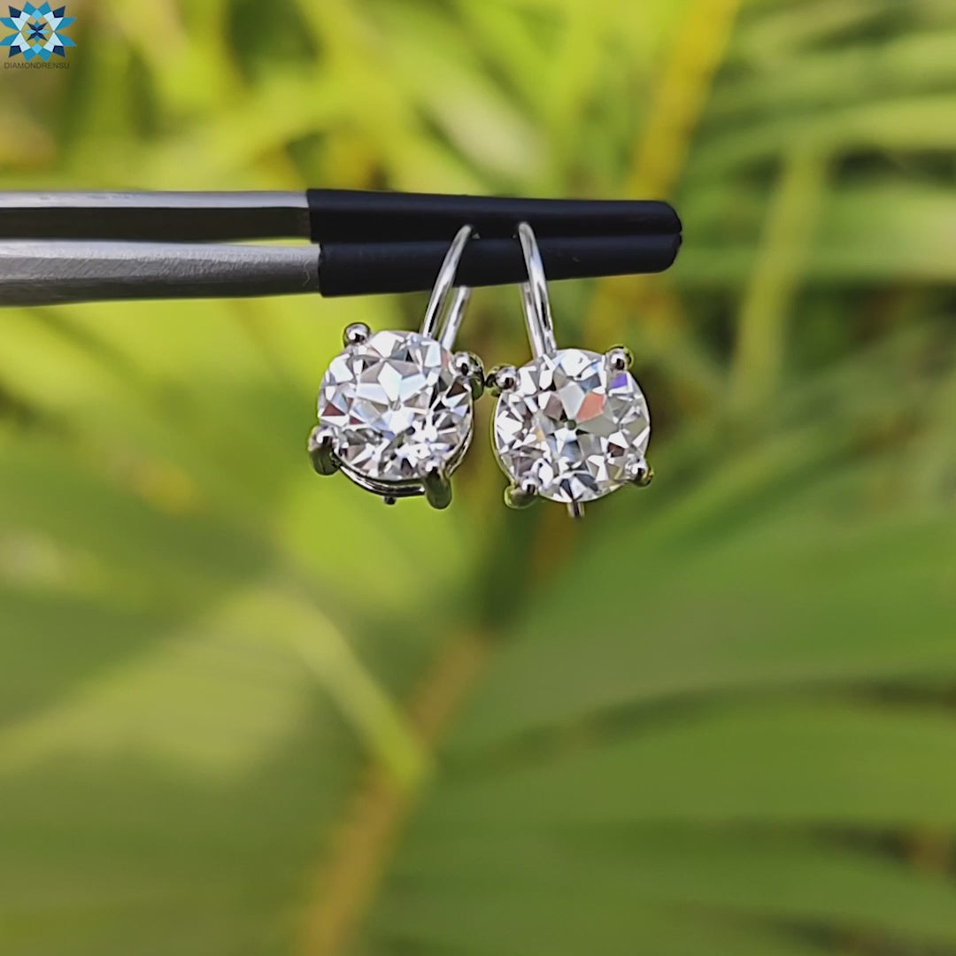 3.27 TCW Round OEC Cut Colorless Moissanite Drop Earrings