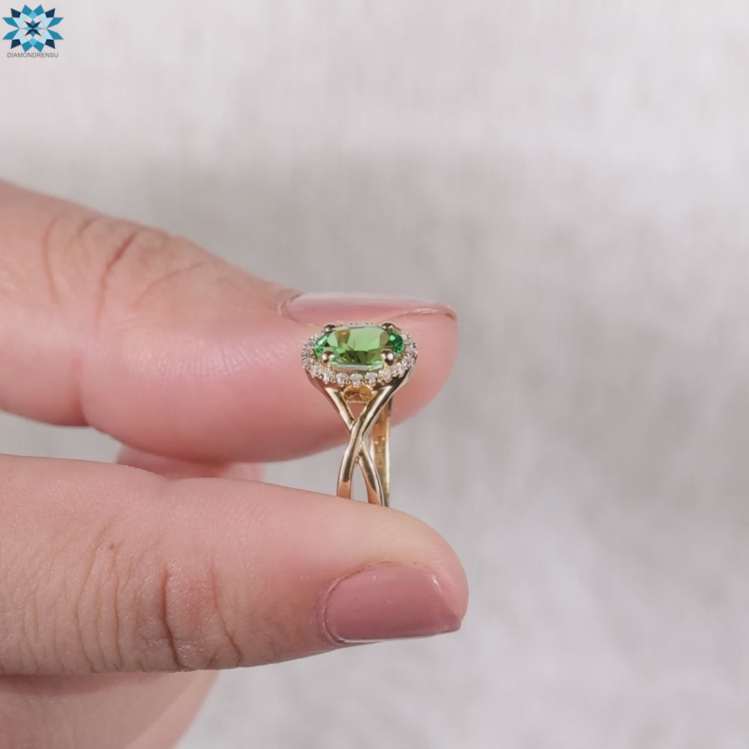 Rare Tsavorite Gemstone Engagement Ring, 0.84 CT Oval Natural Tsavorite Wedding Ring, January and May Birthstone Ring