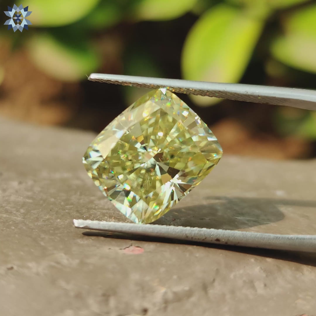 7.77 CT Elegant Greenish Yellow Elongated Cushion Cut Loose Moissanite