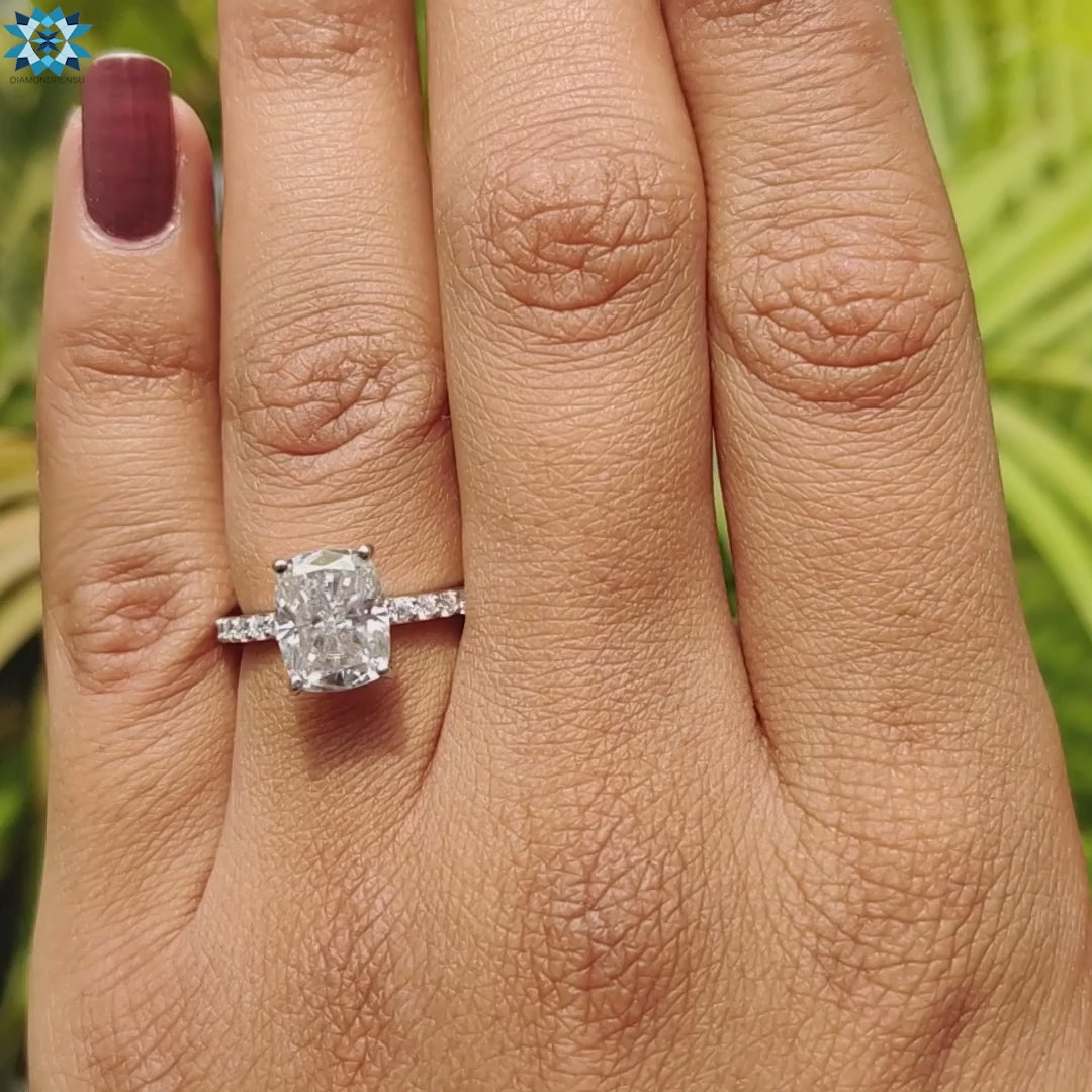 3.36 TCW Cushion Cut Pave Set Moissanite Engagement Ring