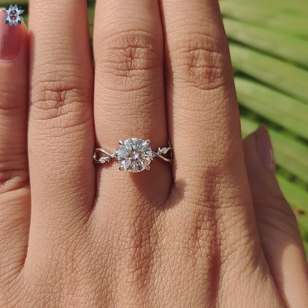 Round Moissanite Engagement Ring, Twisted Shank Ring