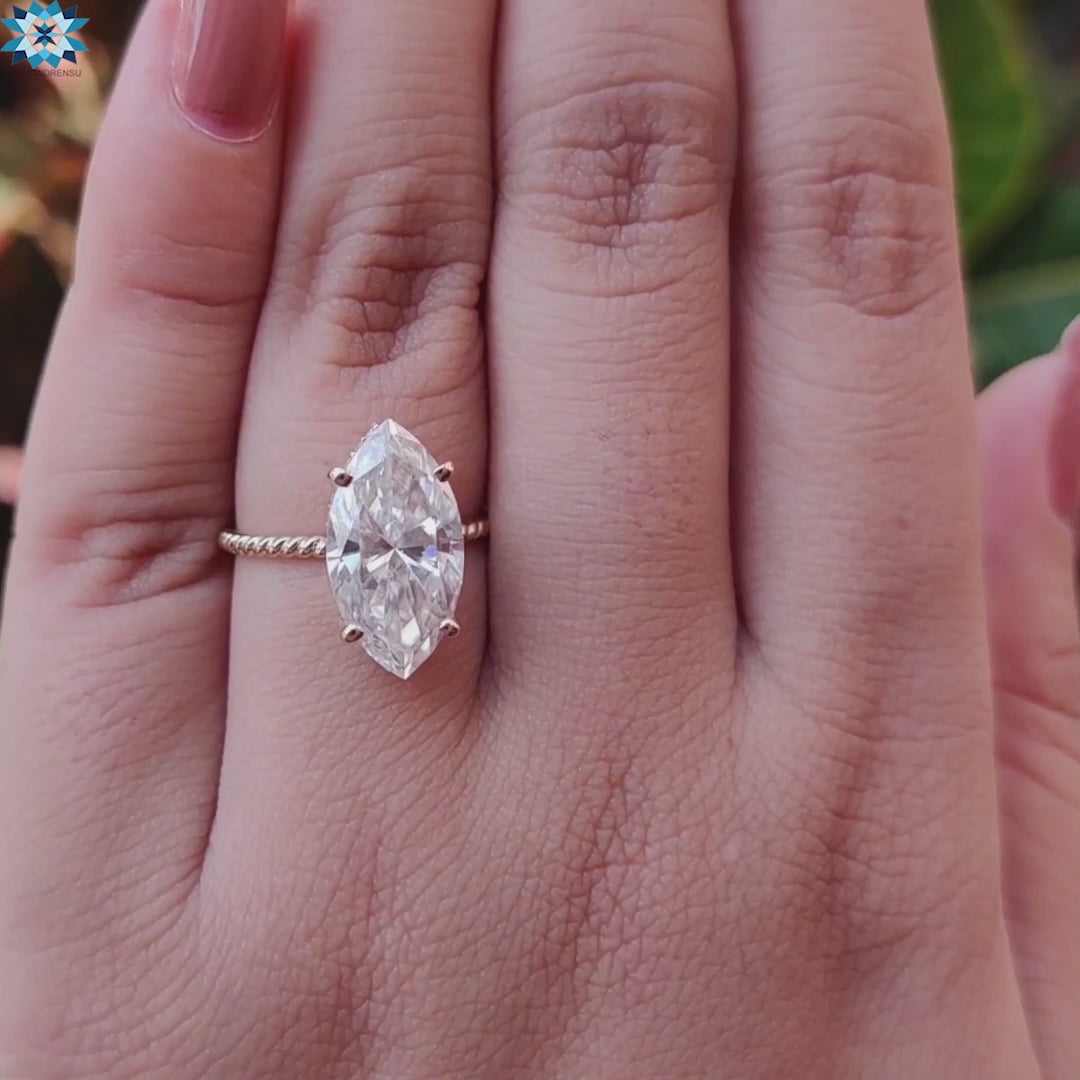 3.92 TCW Marquise Moissanite Twisted Hidden Halo Engagement Ring