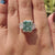 10.21 TCW Radiant Cut Aqua Green Moissanite Three Stones Engagement Ring